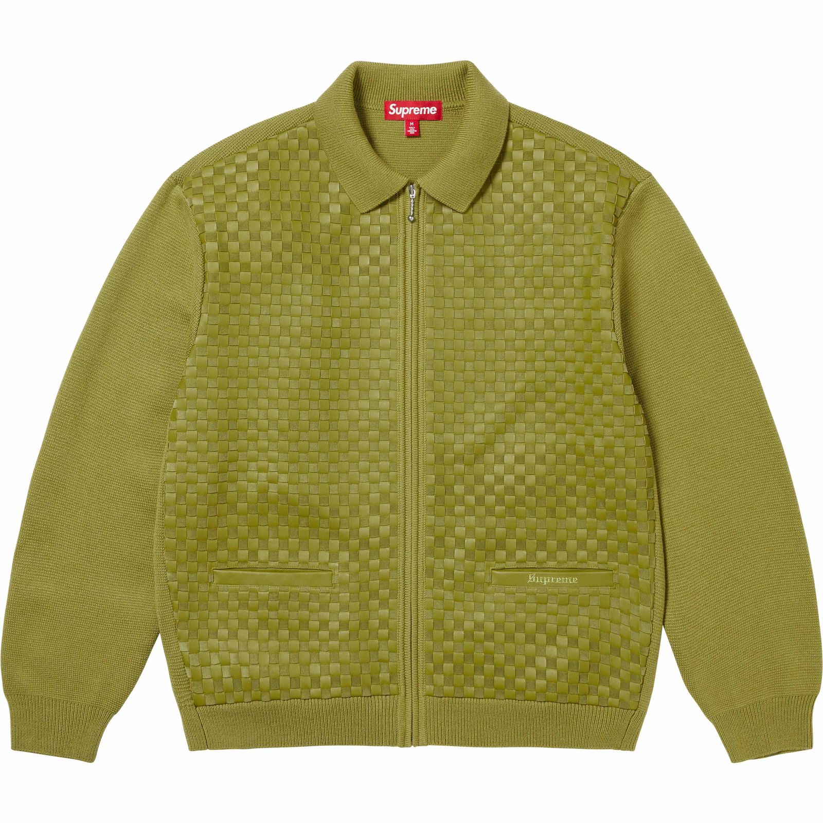 Woven Leather Zip Up Cardigan