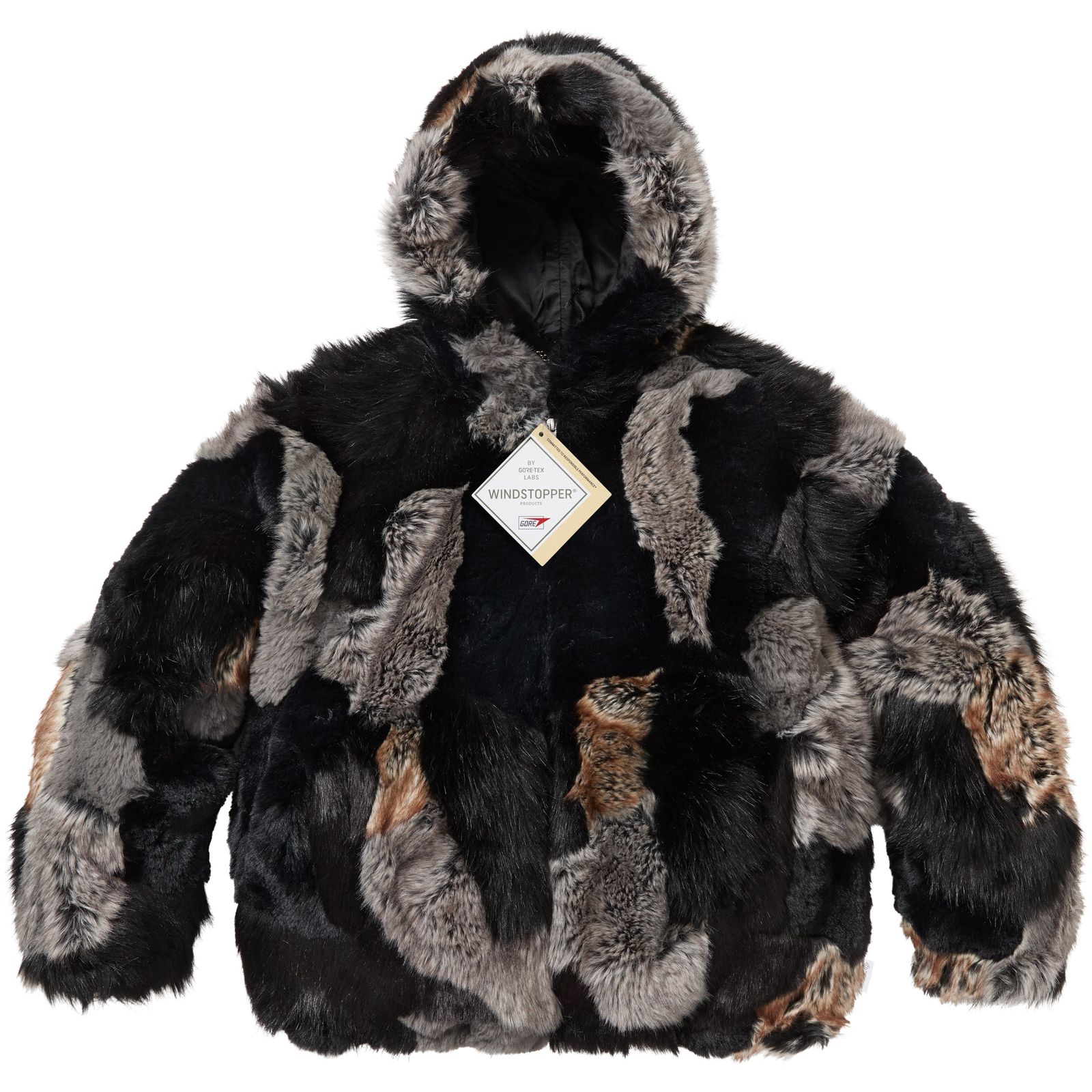 Patchwork WINDSTOPPER® Hooded Faux Fur Jacket