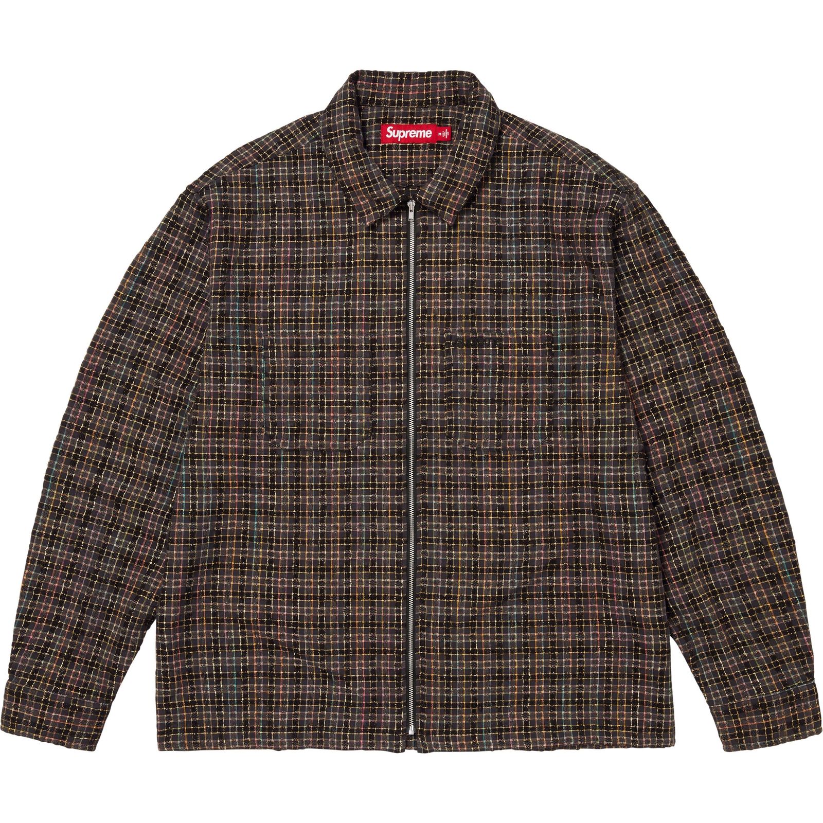 Metallic Plaid Zip Up Shirt
