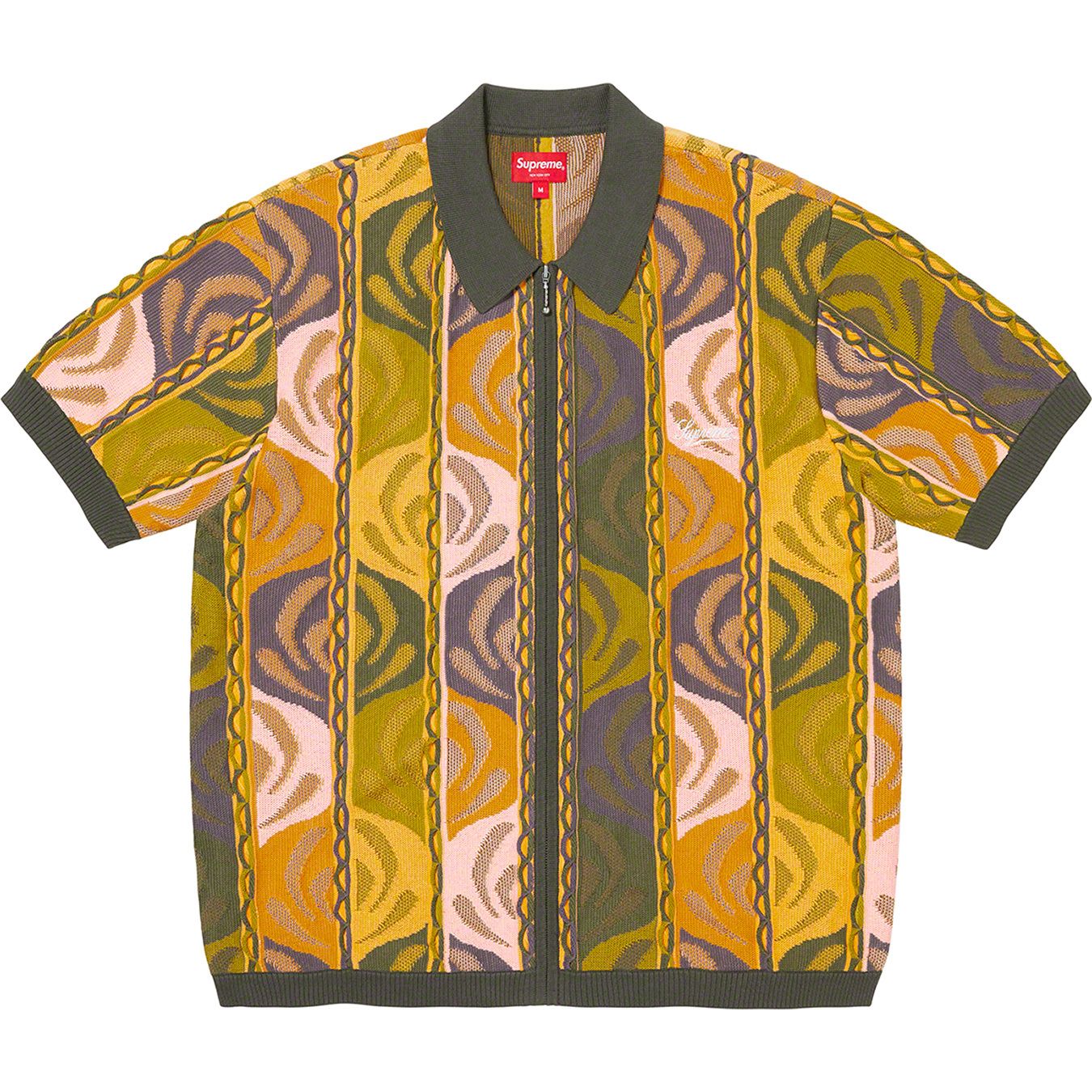 Abstract Textured Zip Up Polo