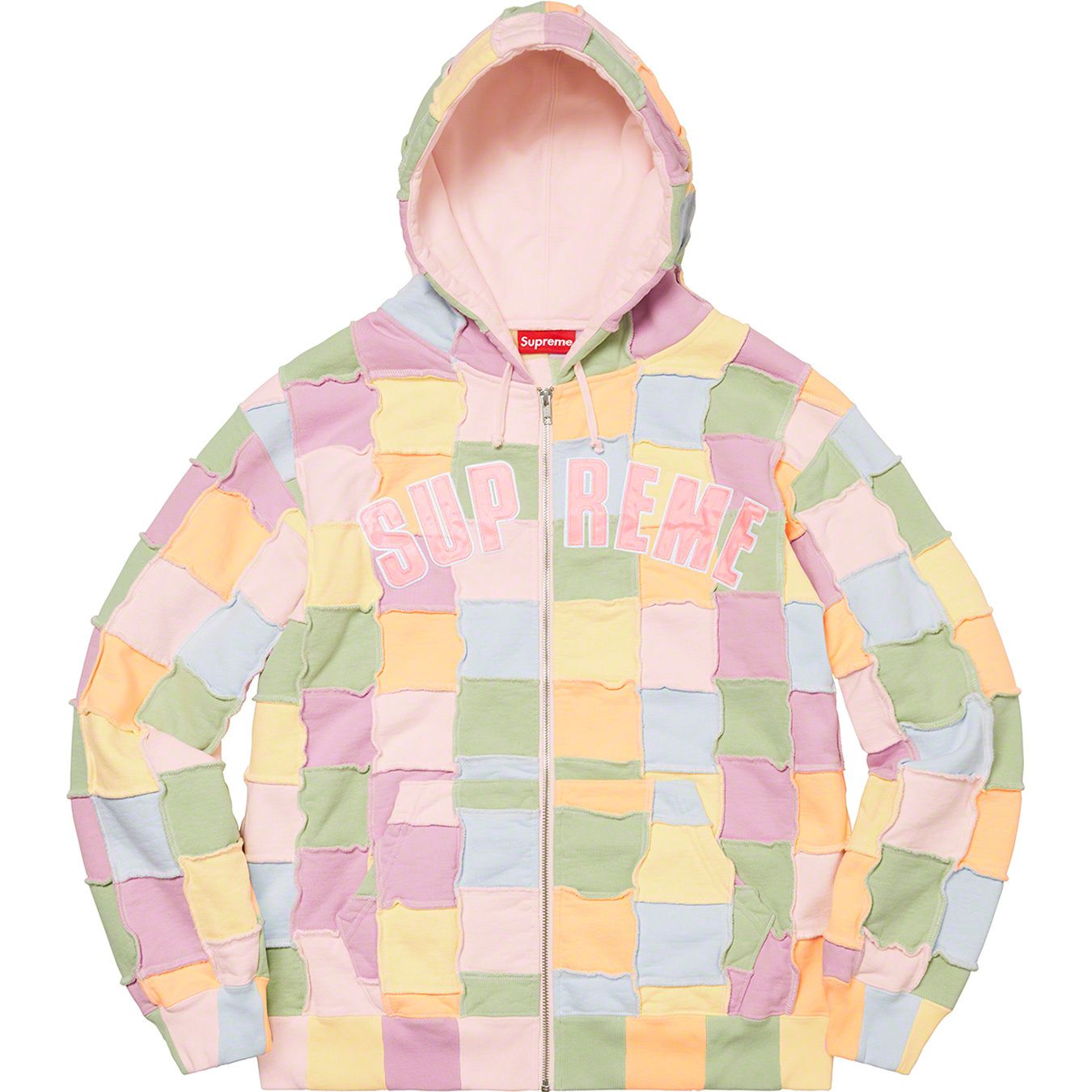 Reverse Patchwork Zip Up Hooded Sweatshirt