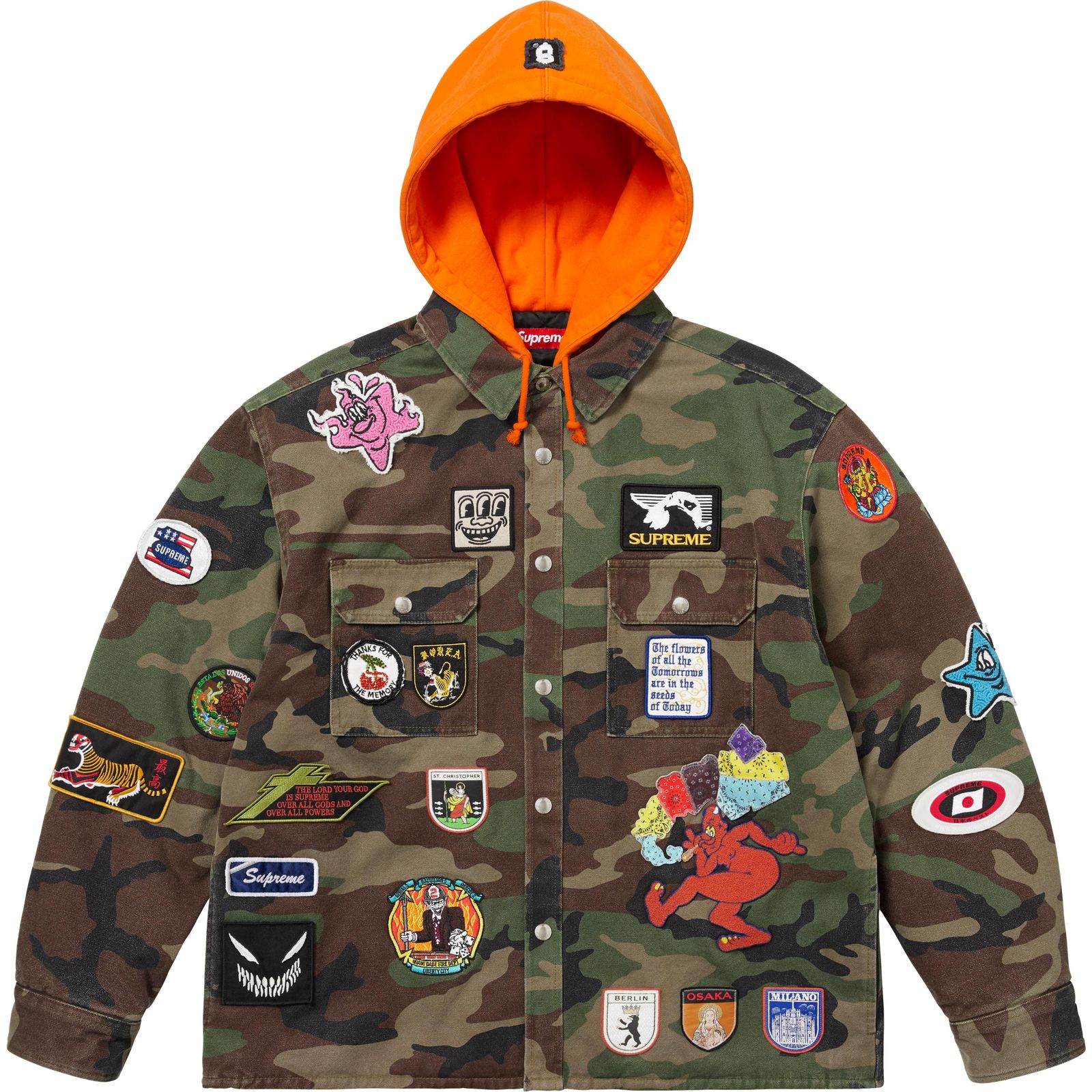 Patches Hooded Zip Up Shirt