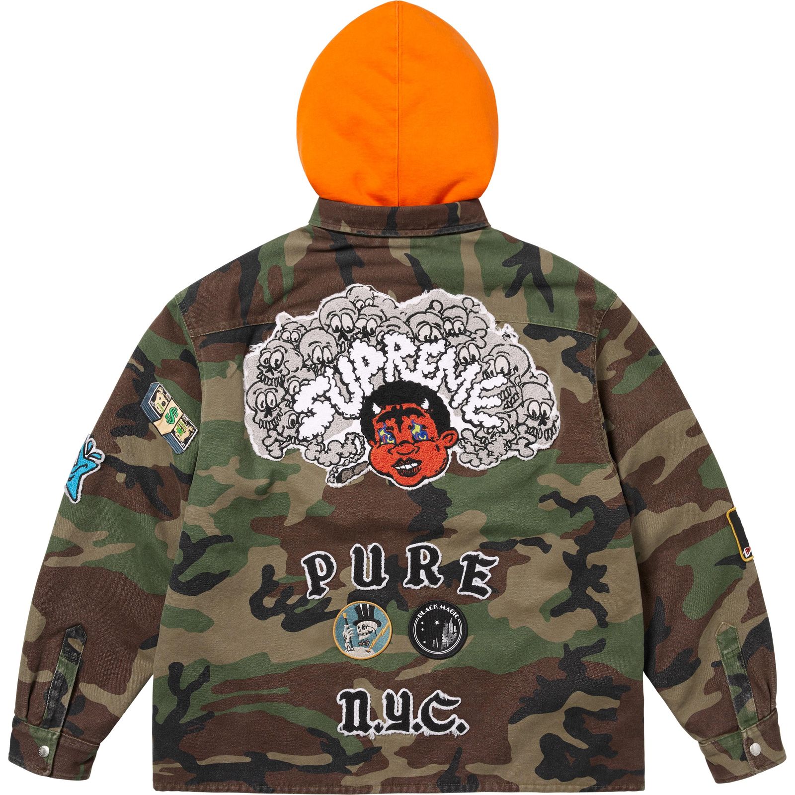 Patches Hooded Zip Up Shirt