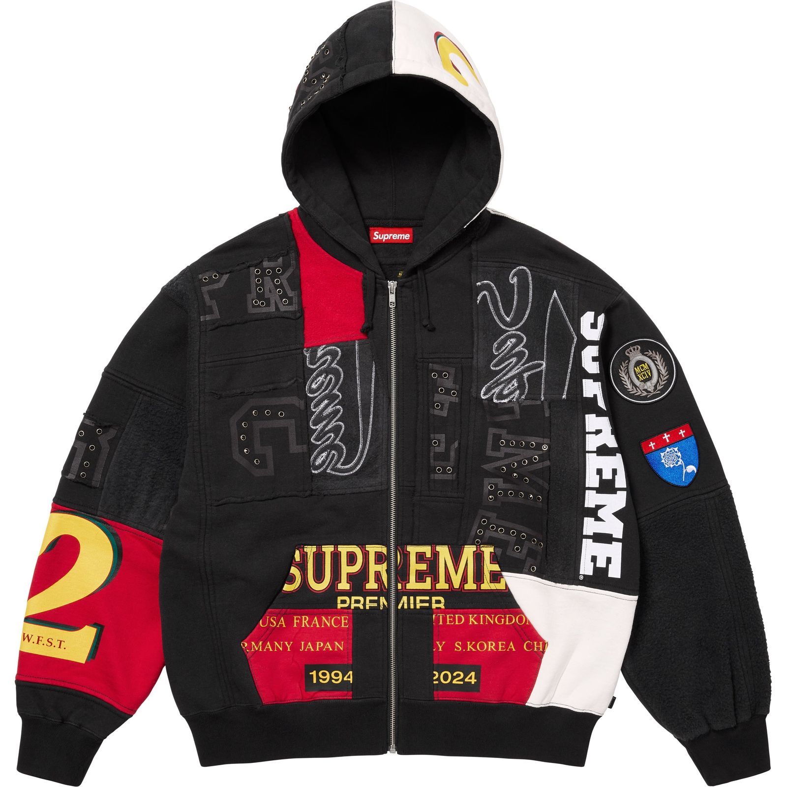 Patchwork Zip Up Hooded Sweatshirt