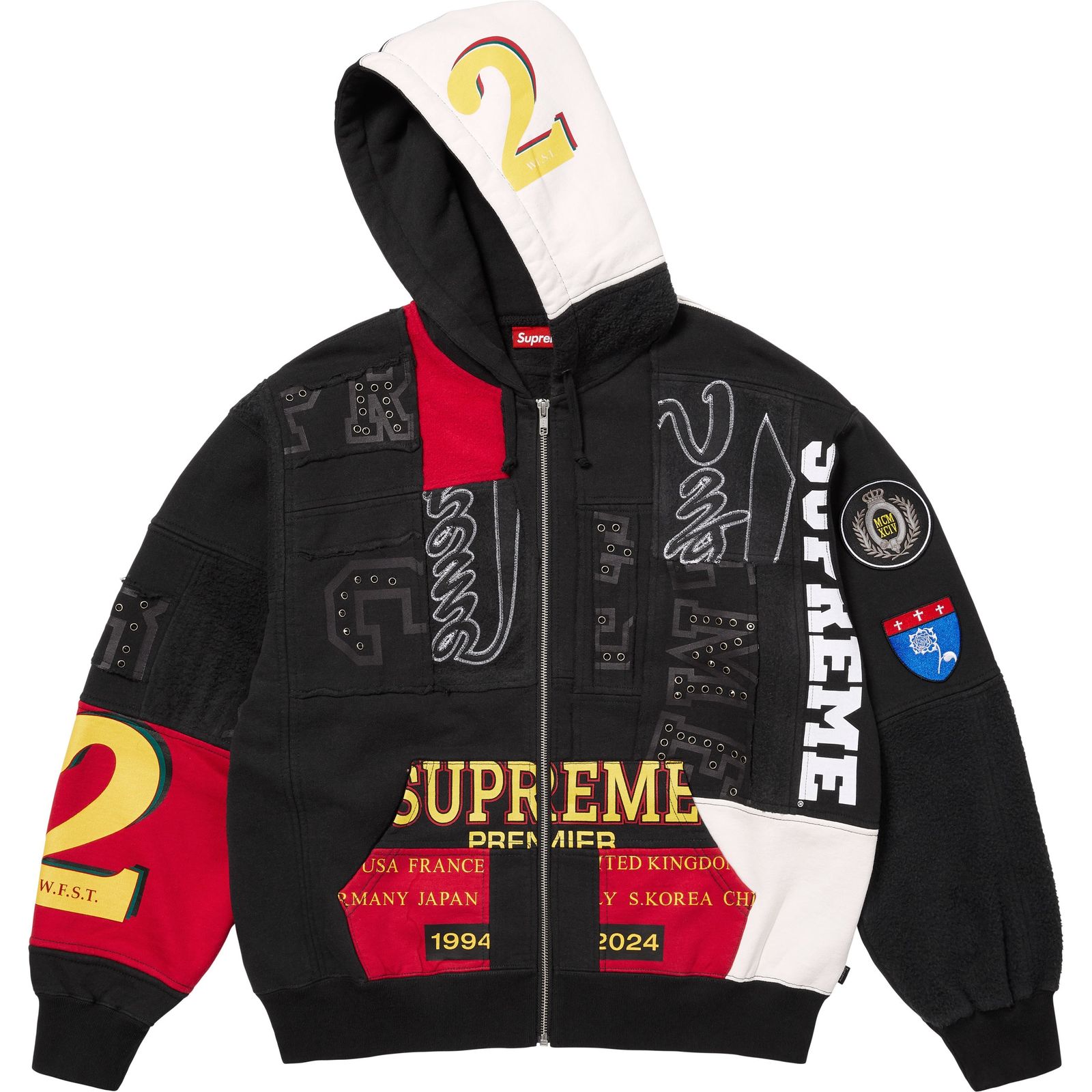 Patchwork Zip Up Hooded Sweatshirt
