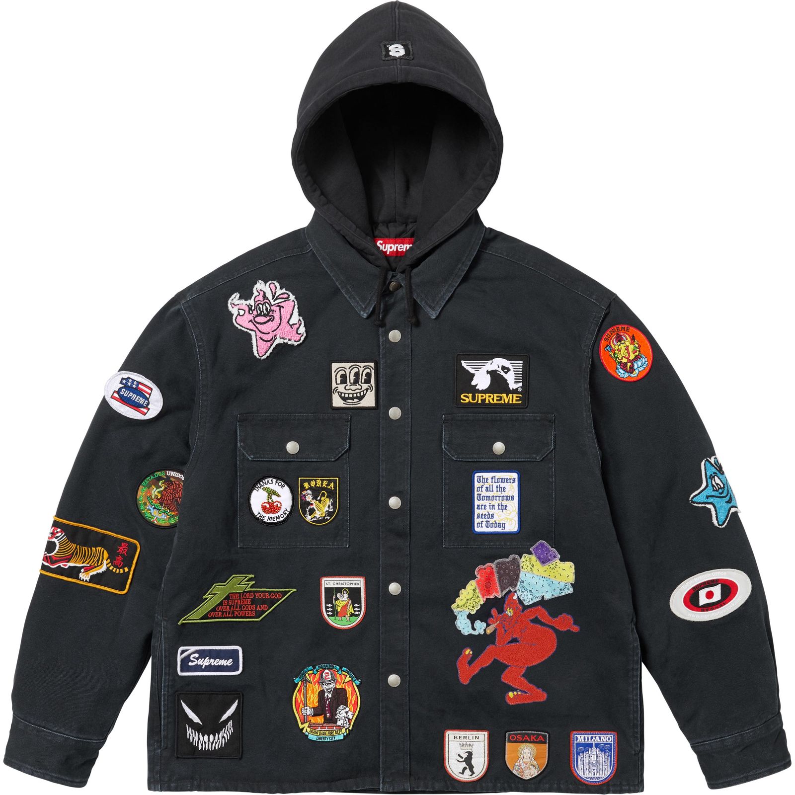 Patches Hooded Zip Up Shirt
