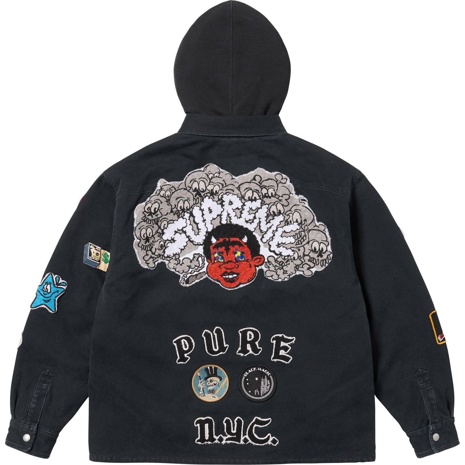 Patches Hooded Zip Up Shirt