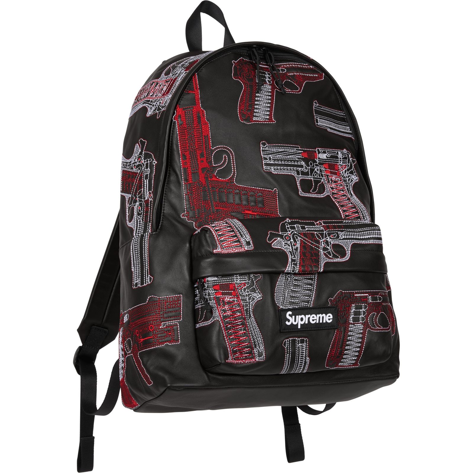 Guns Embroidered Leather Backpack