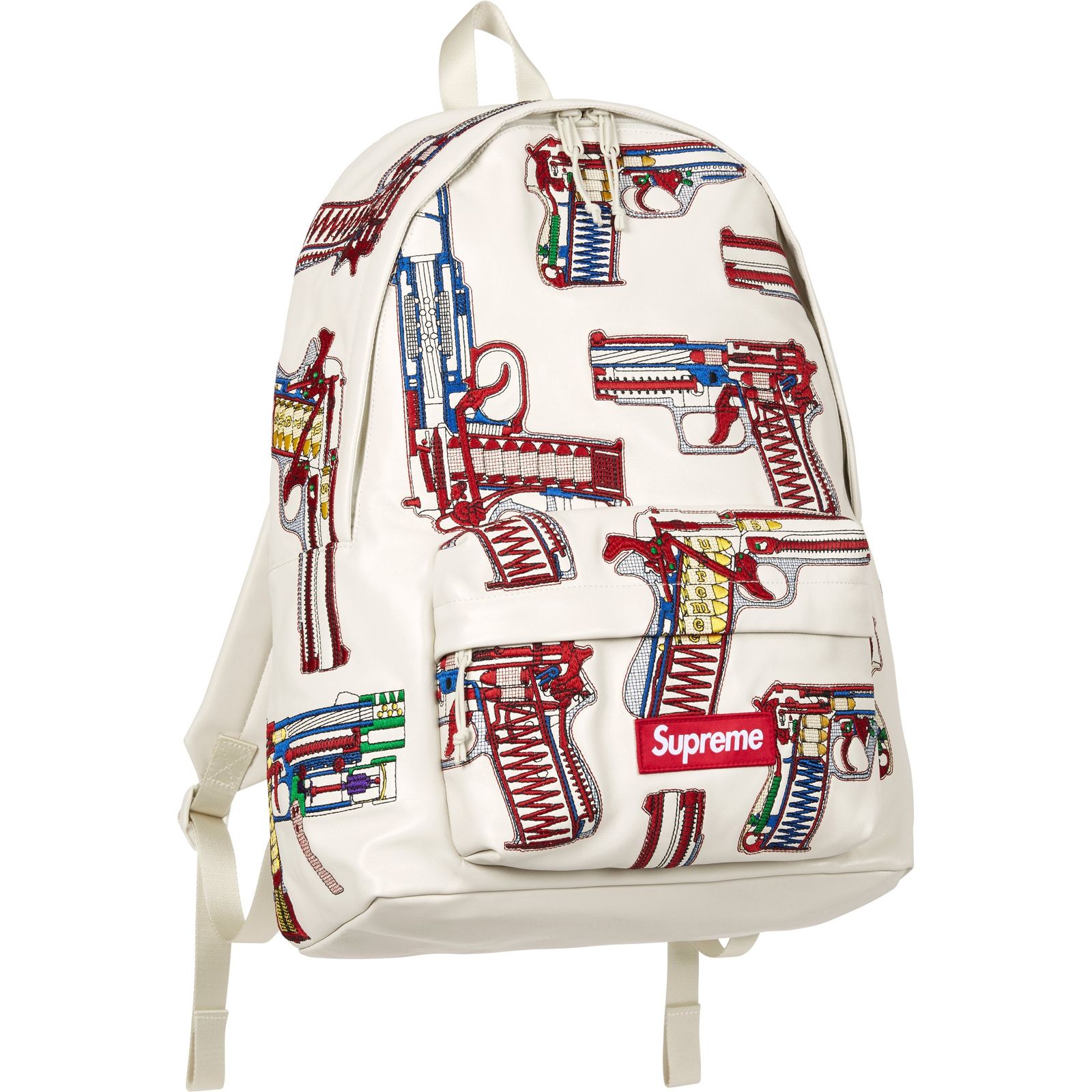 Guns Embroidered Leather Backpack