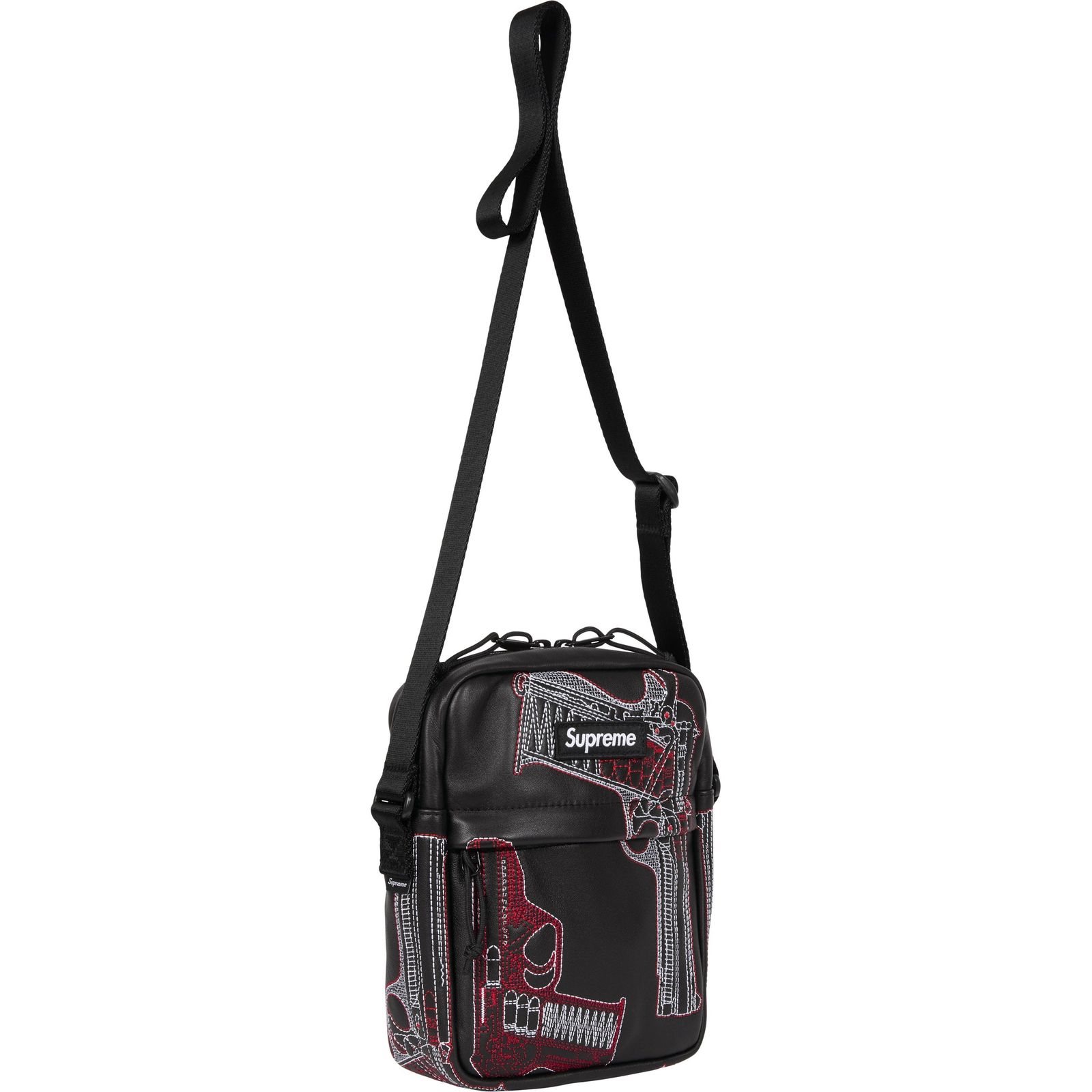 Guns Embroidered Leather Shoulder Bag