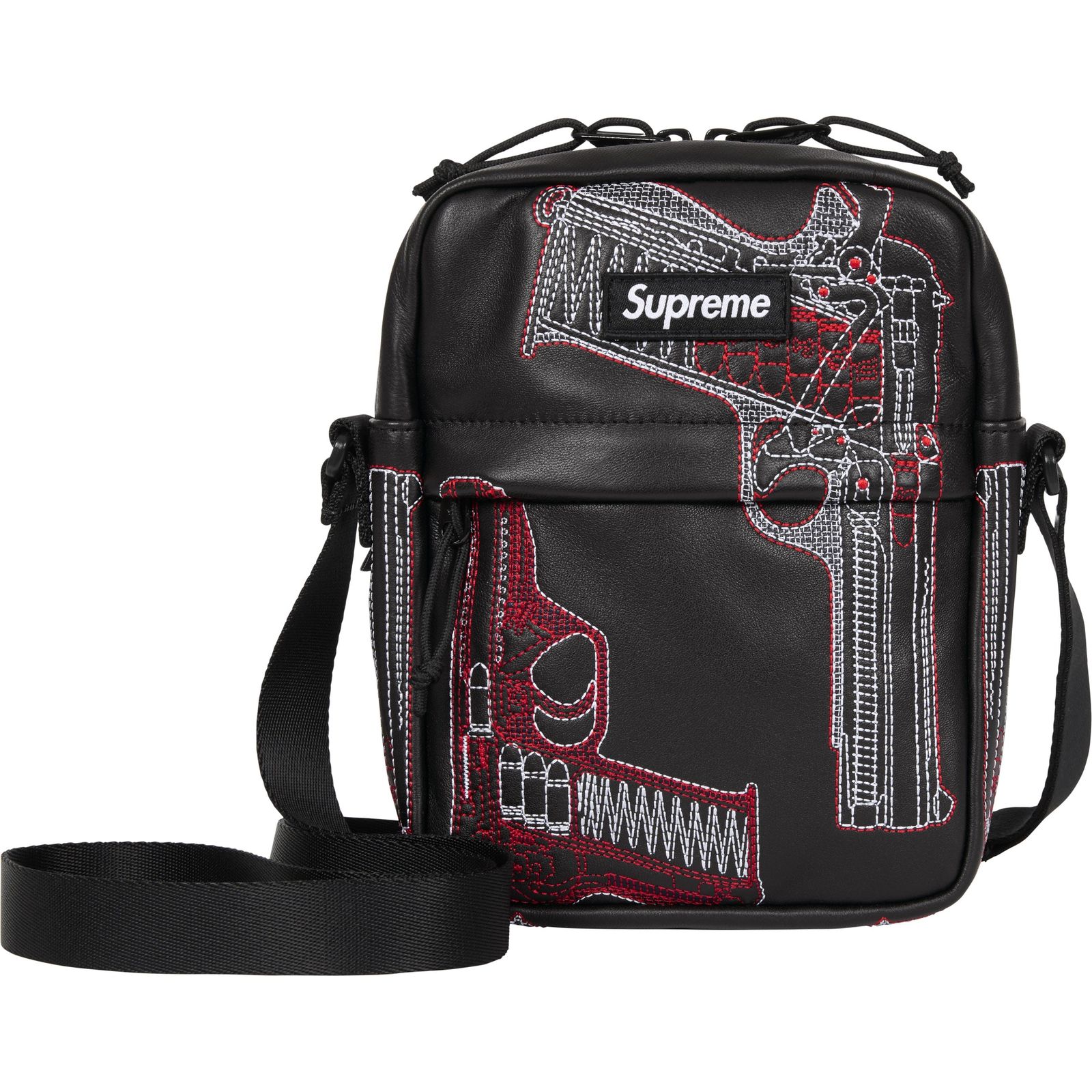 Guns Embroidered Leather Shoulder Bag