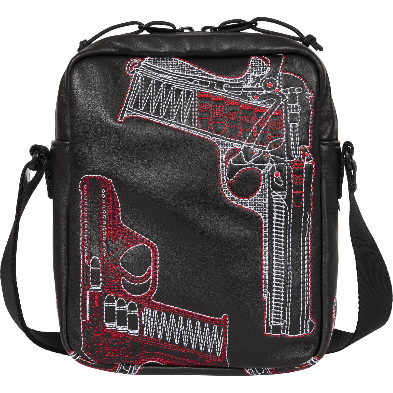 Guns Embroidered Leather Shoulder Bag