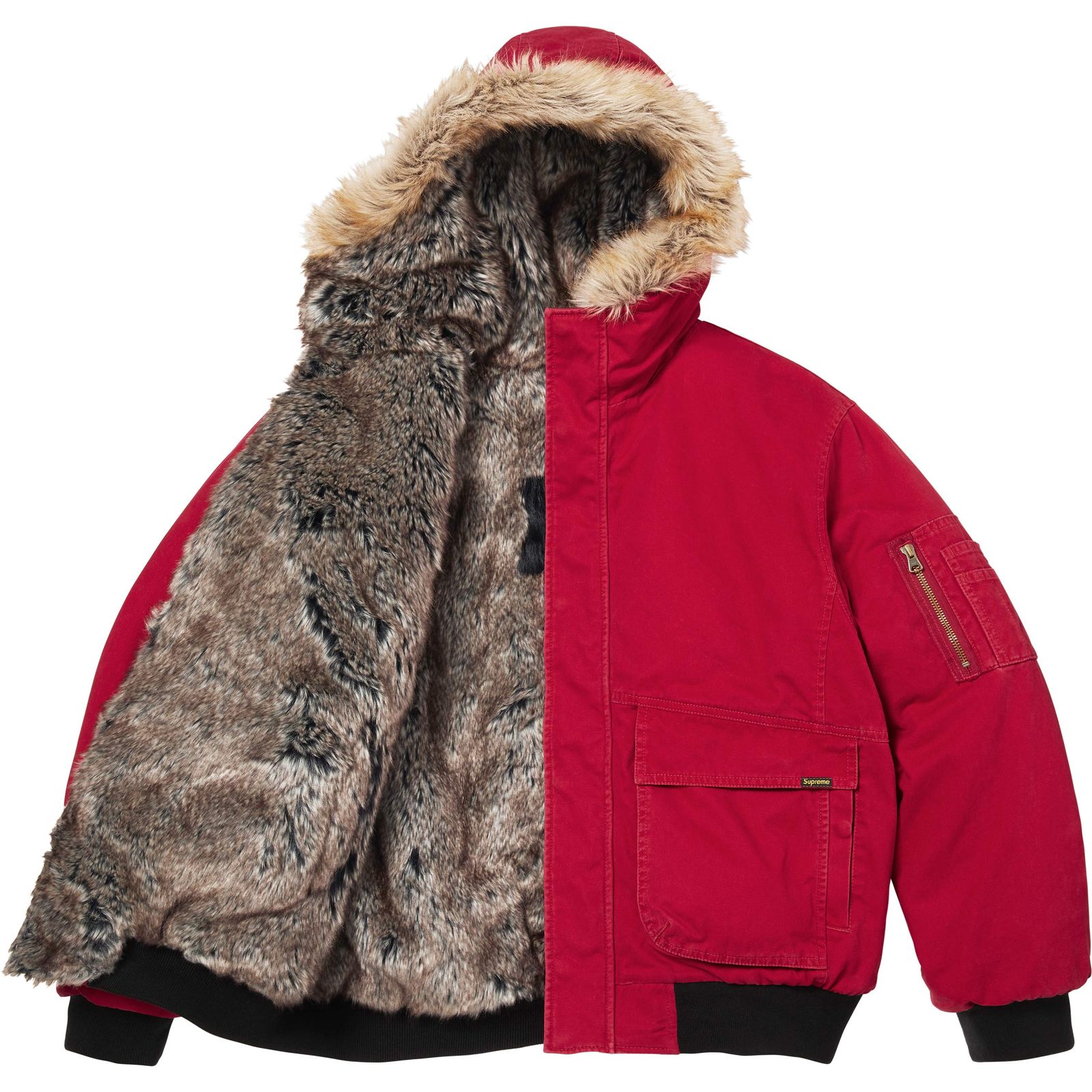 Reversible Faux Fur Hooded Work Jacket
