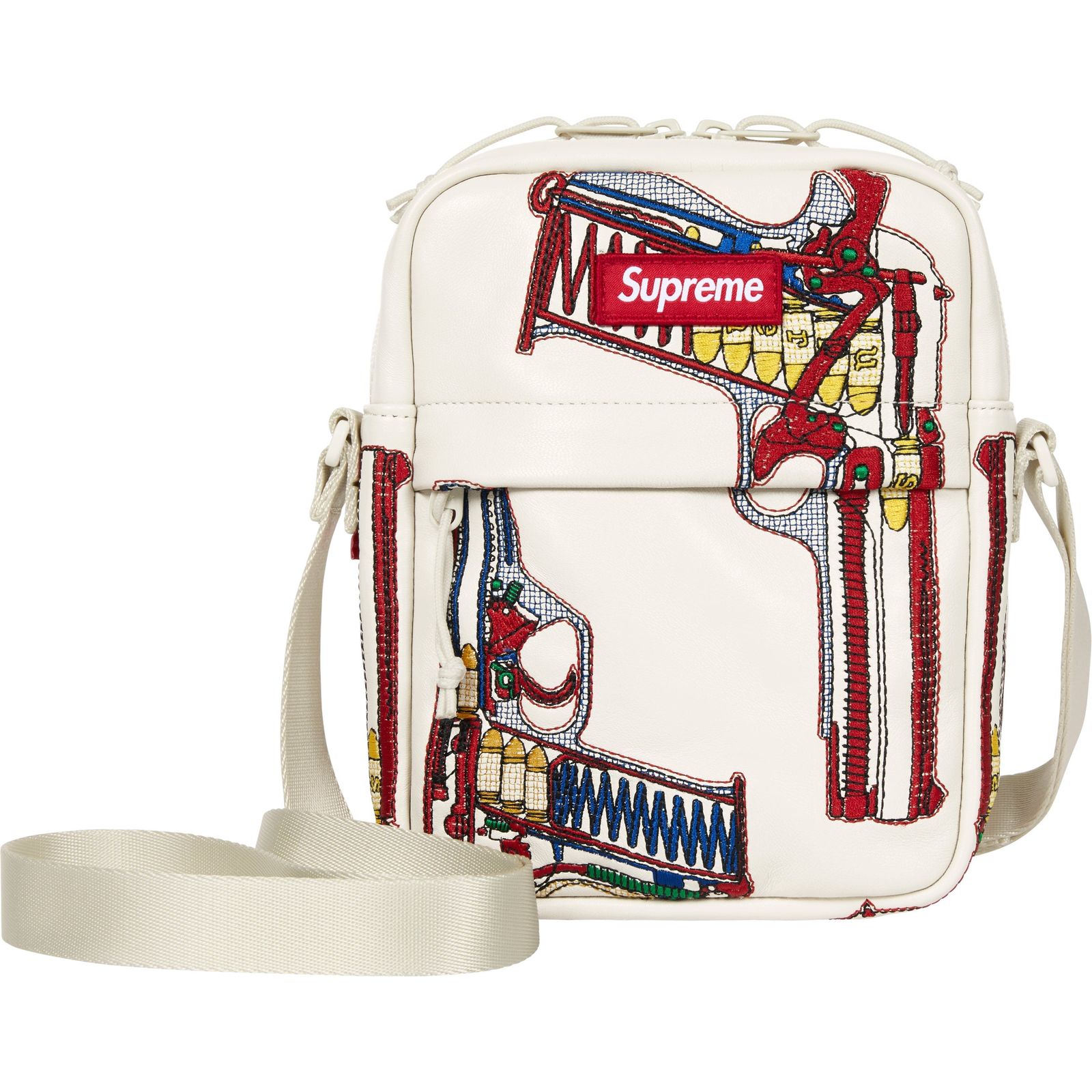 Guns Embroidered Leather Shoulder Bag