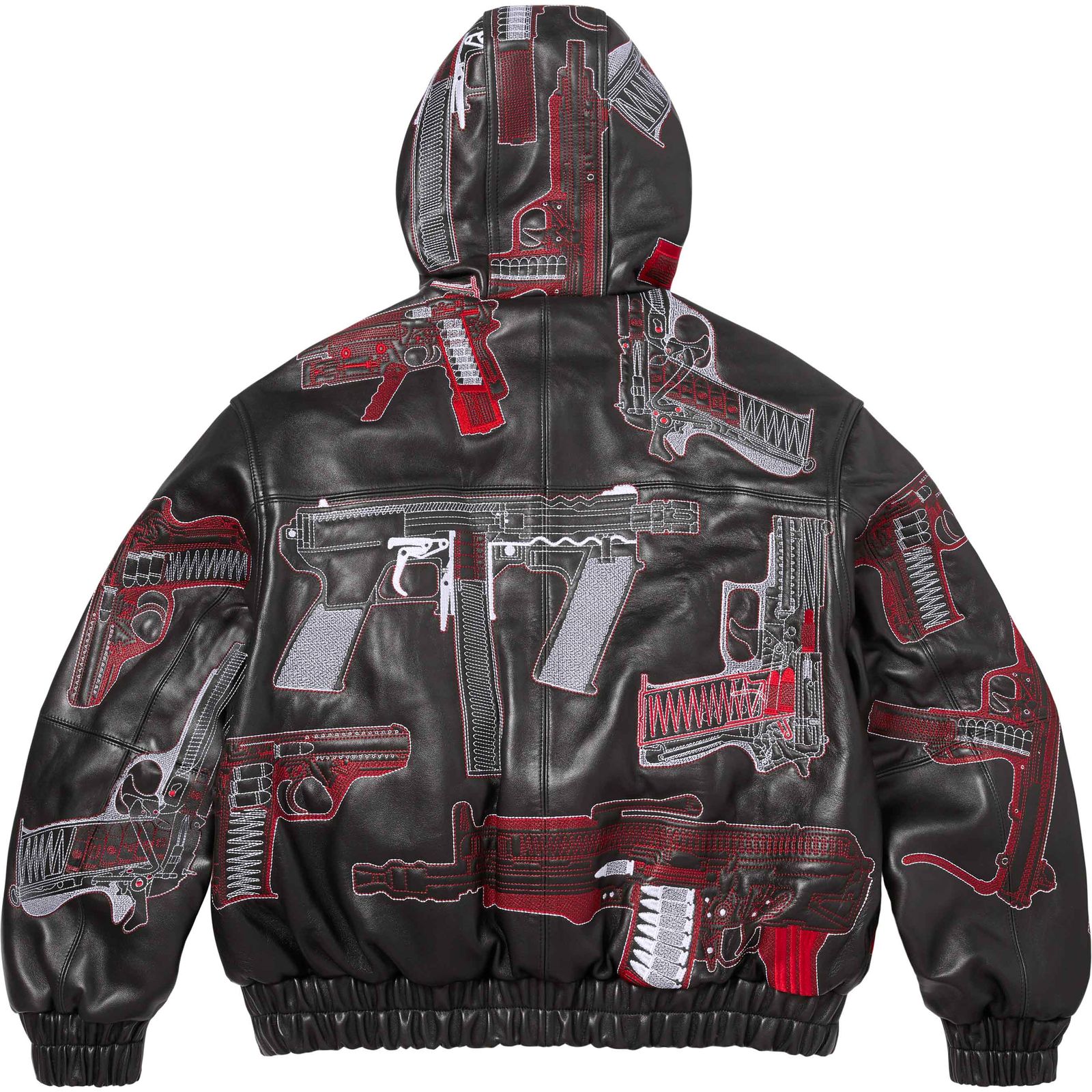 Guns Embroidered Hooded Leather Jacket