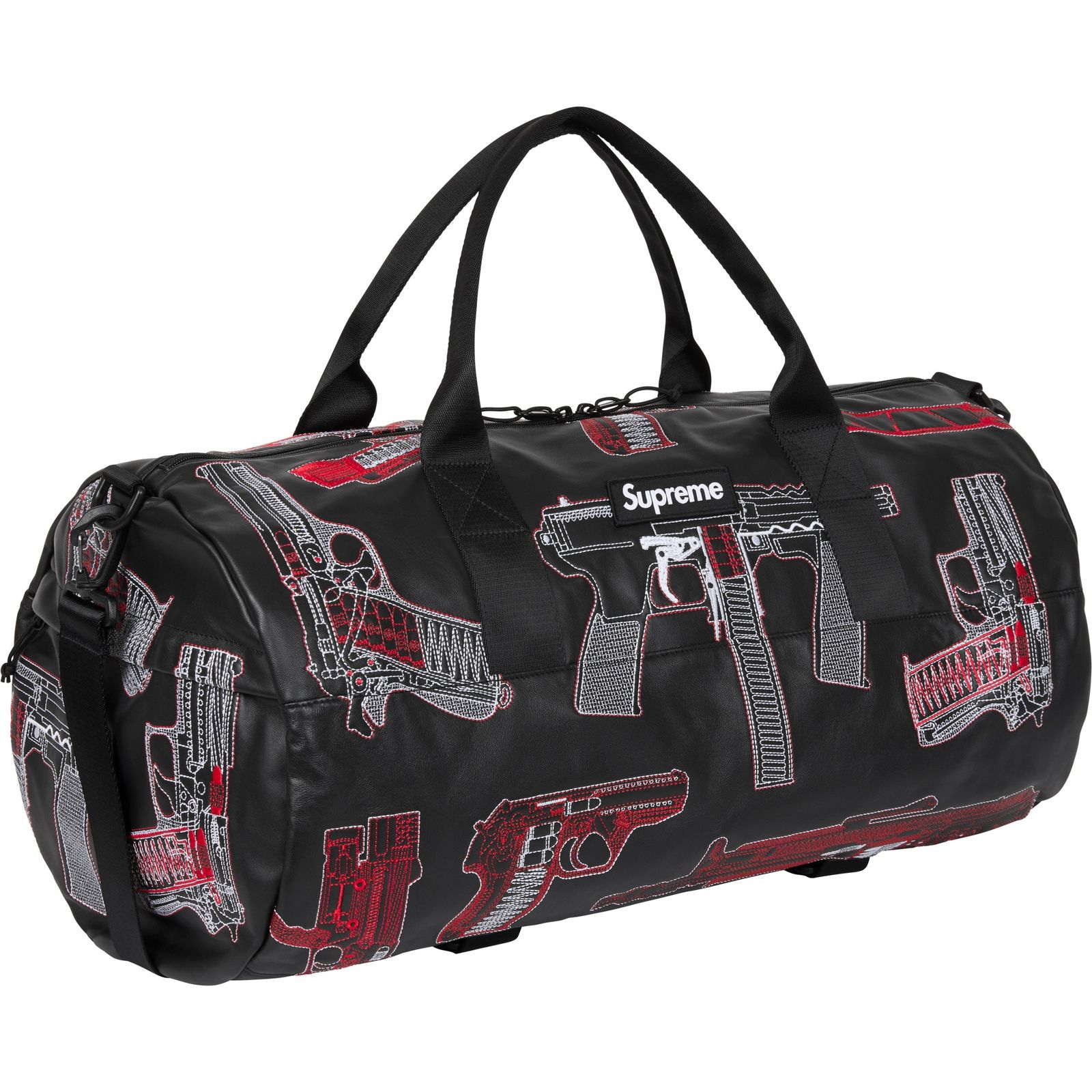 Guns Embroidered Leather Duffle Bag