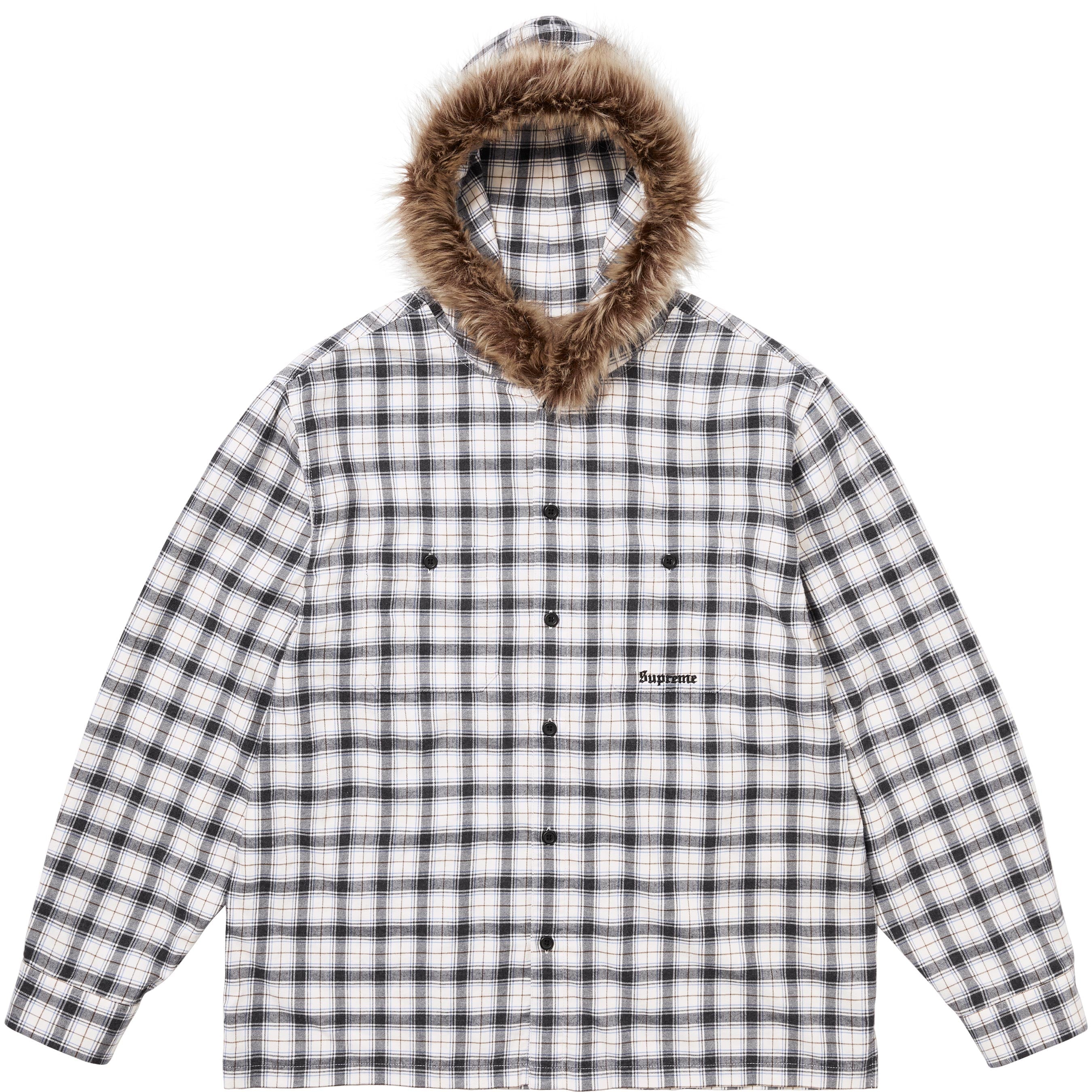 Fur Trim Flannel Hooded Shirt