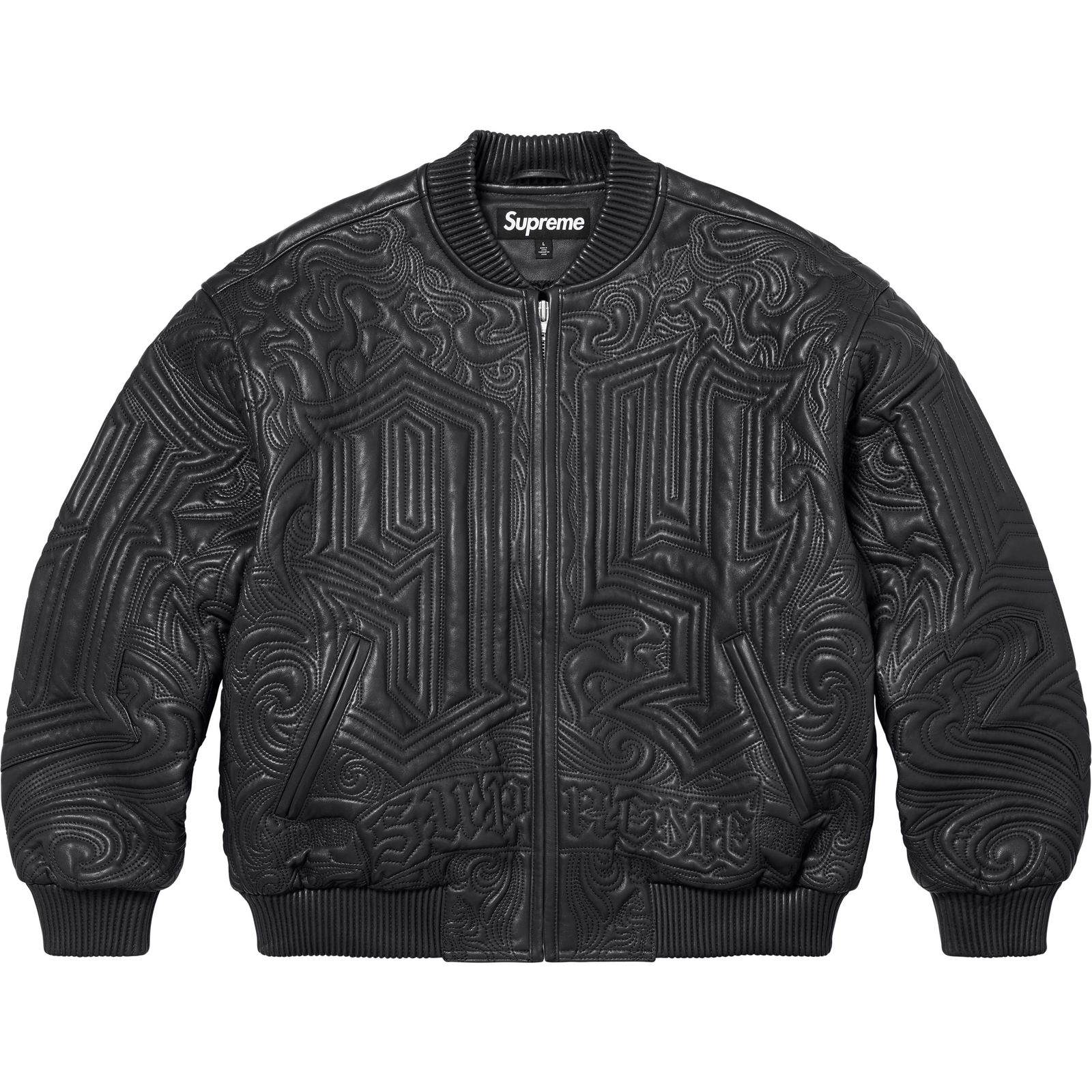 Mister Cartoon Embroidered Leather Jacket