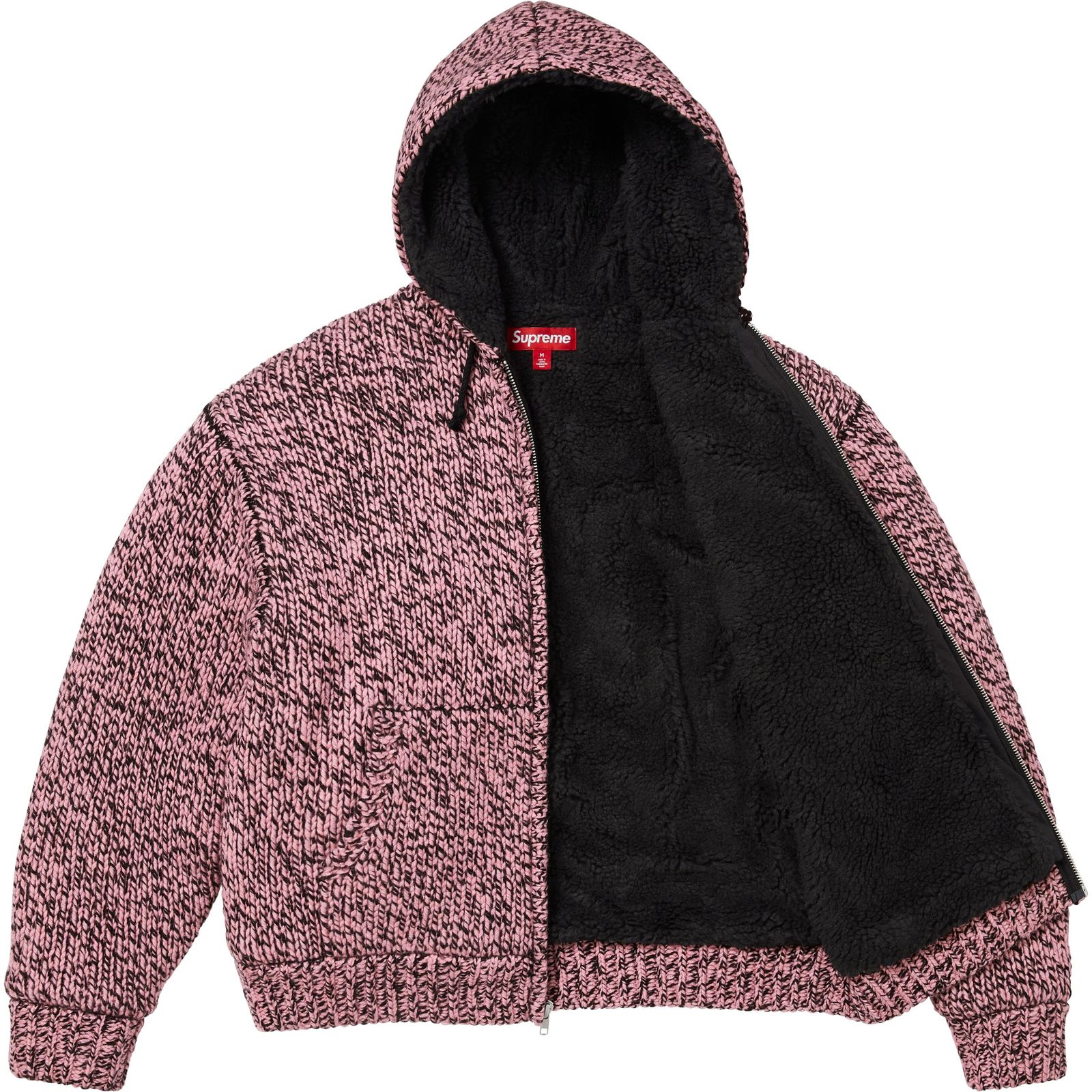 Faux Shearling Lined Zip Up Hooded Sweater
