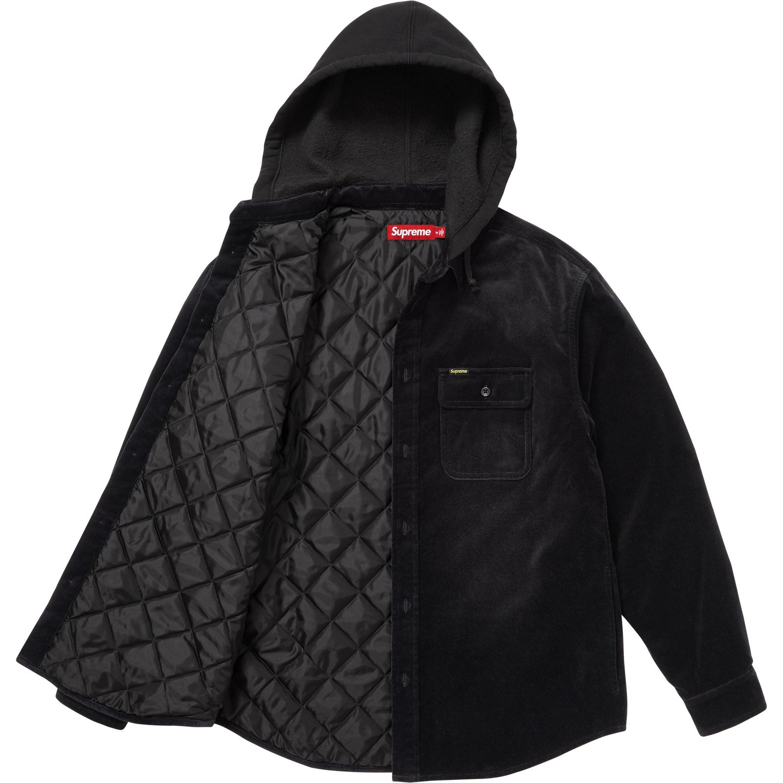 Quilted Lined Hooded Velvet Shirt