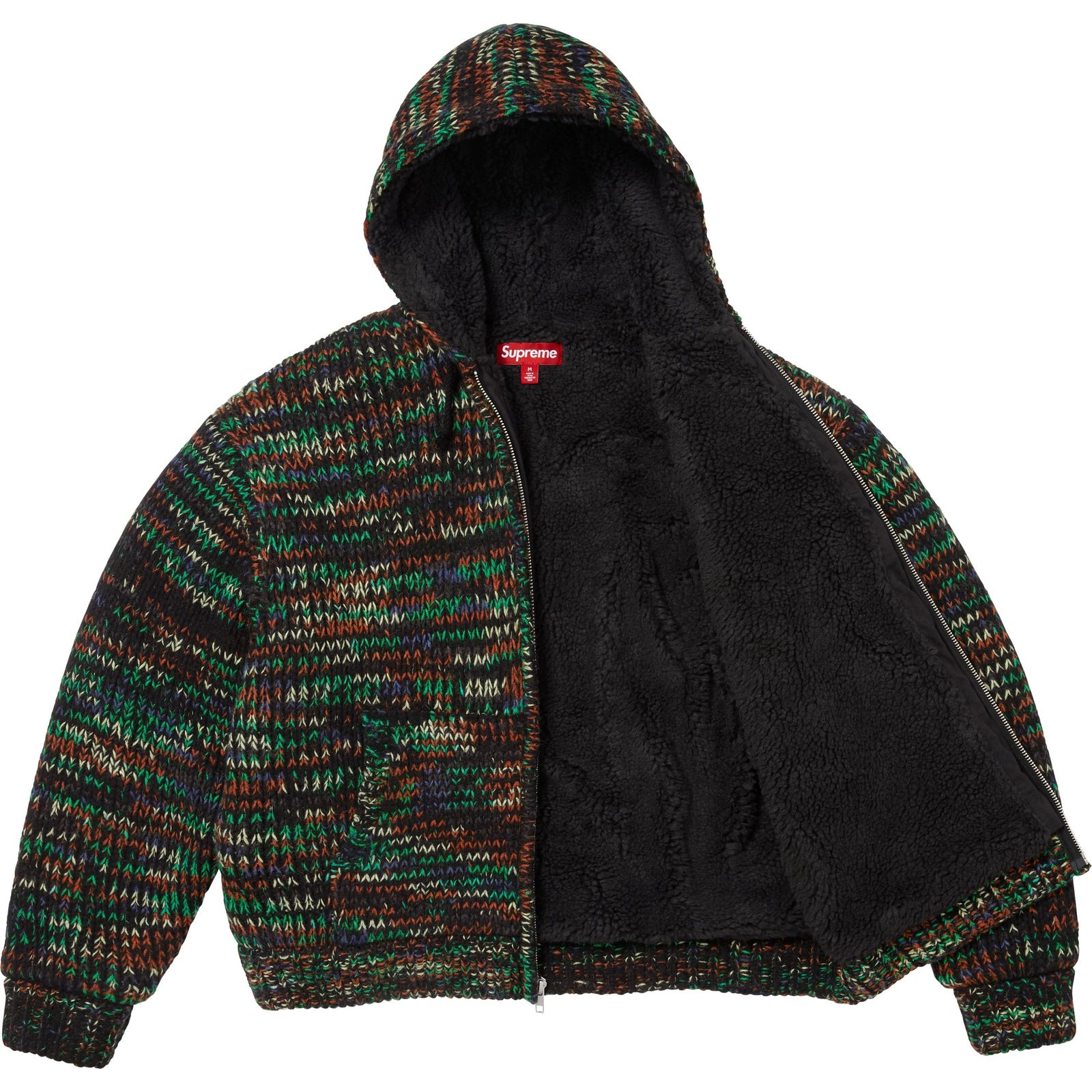 Faux Shearling Lined Zip Up Hooded Sweater