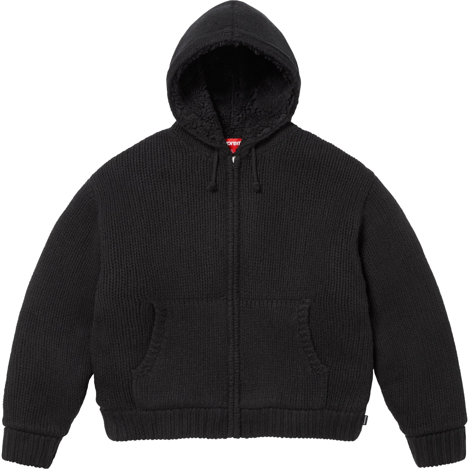 Faux Shearling Lined Zip Up Hooded Sweater