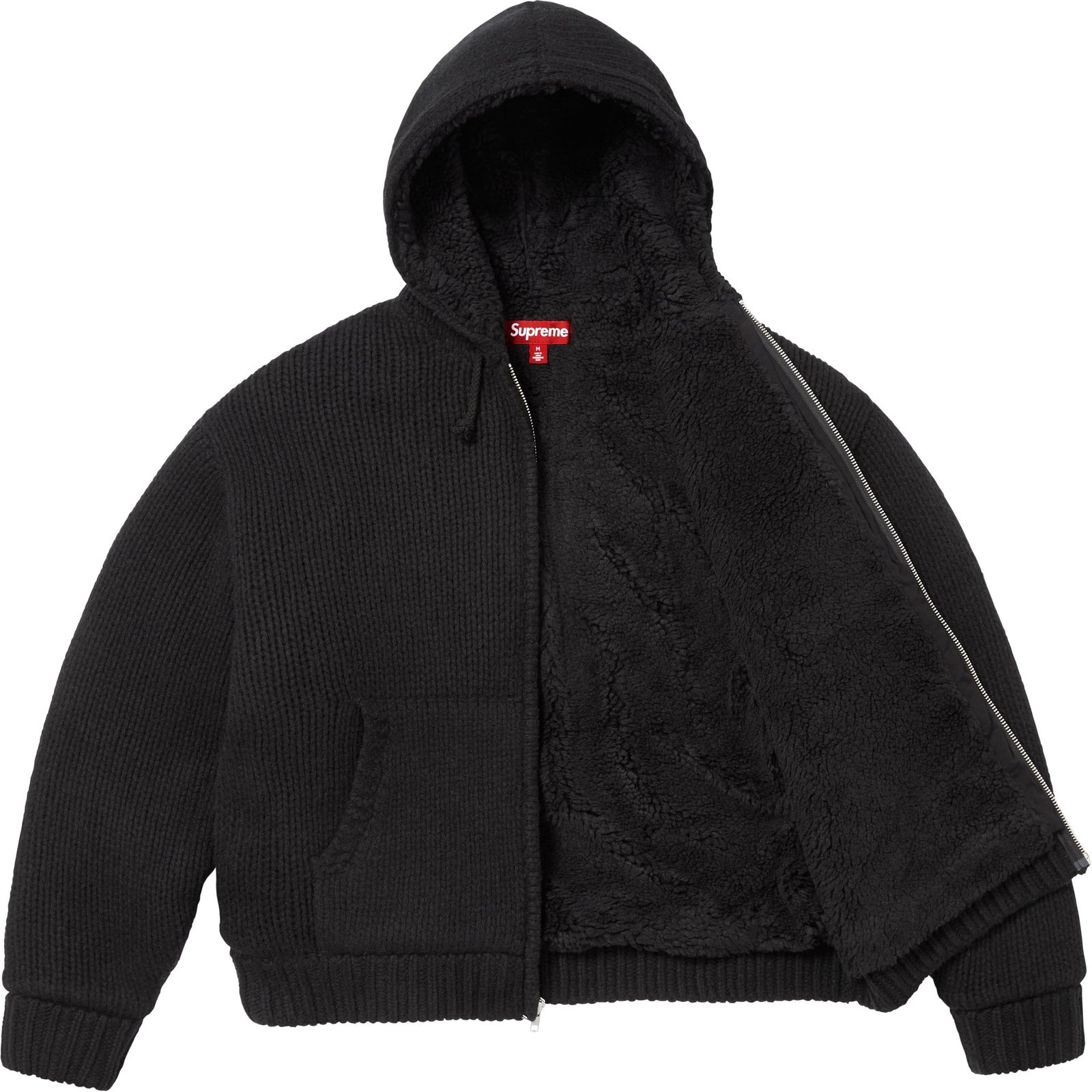 Faux Shearling Lined Zip Up Hooded Sweater