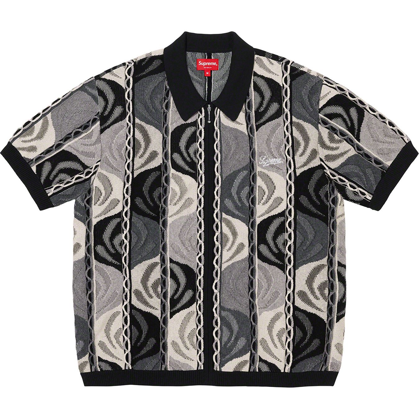 Abstract Textured Zip Up Polo