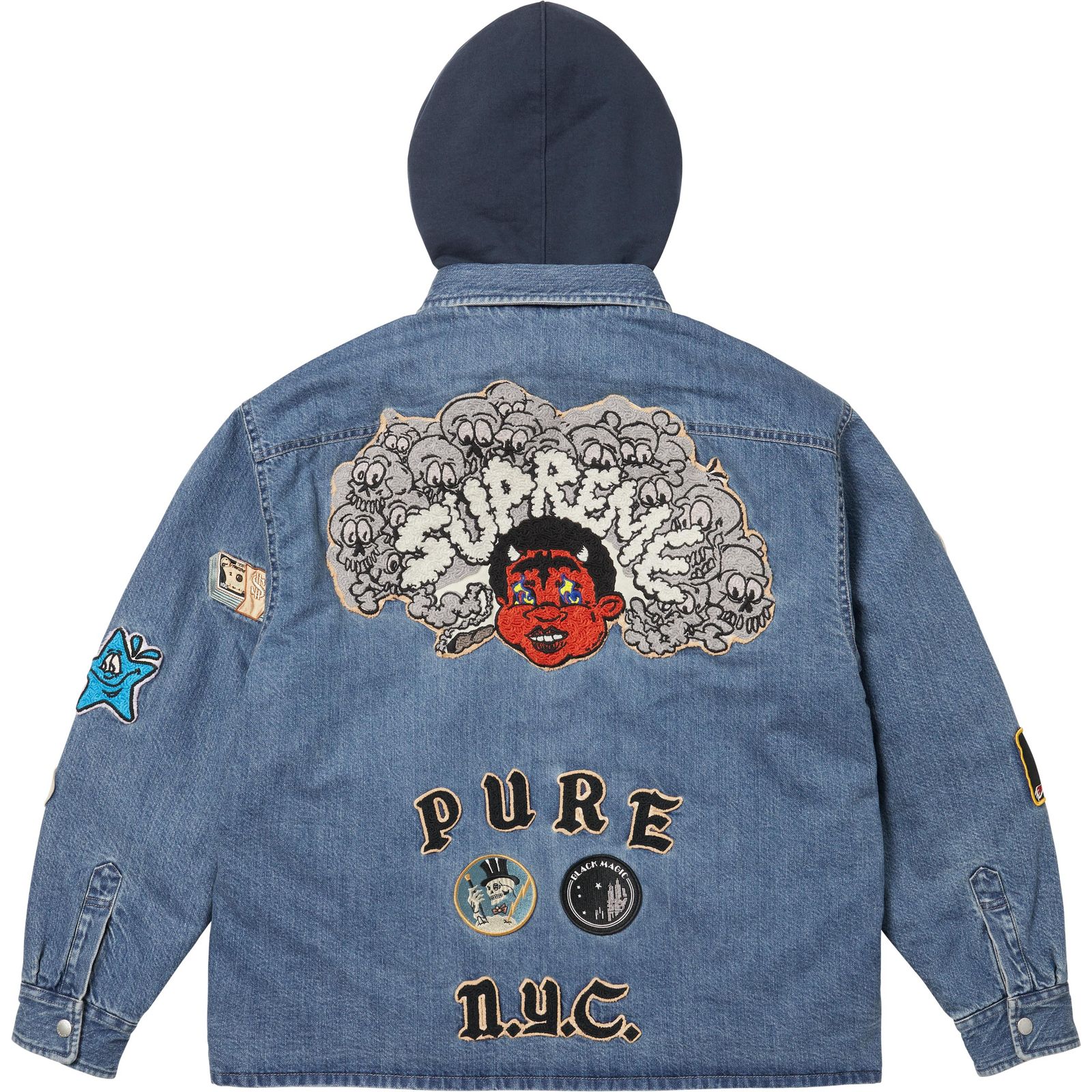 Patches Hooded Zip Up Shirt