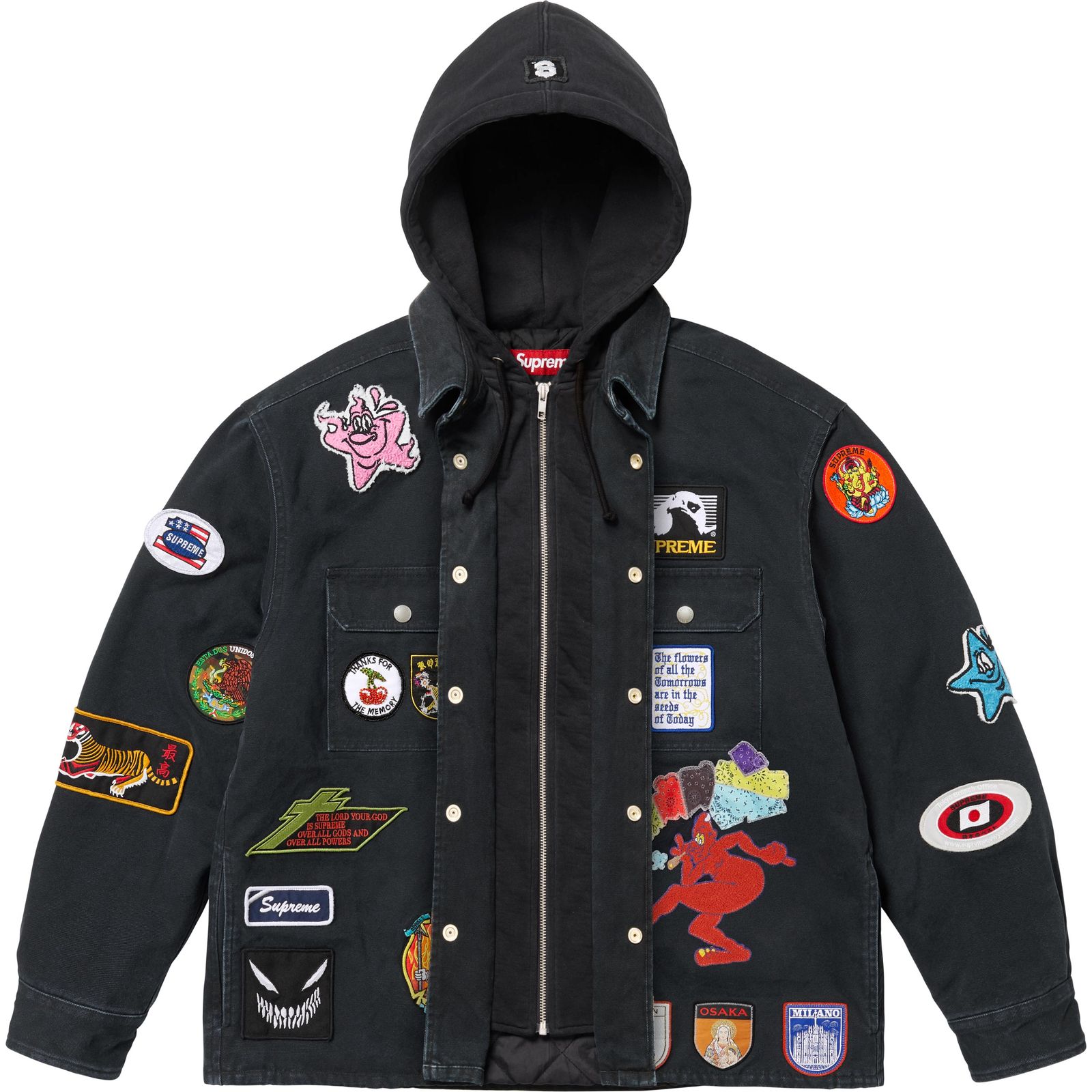 Patches Hooded Zip Up Shirt
