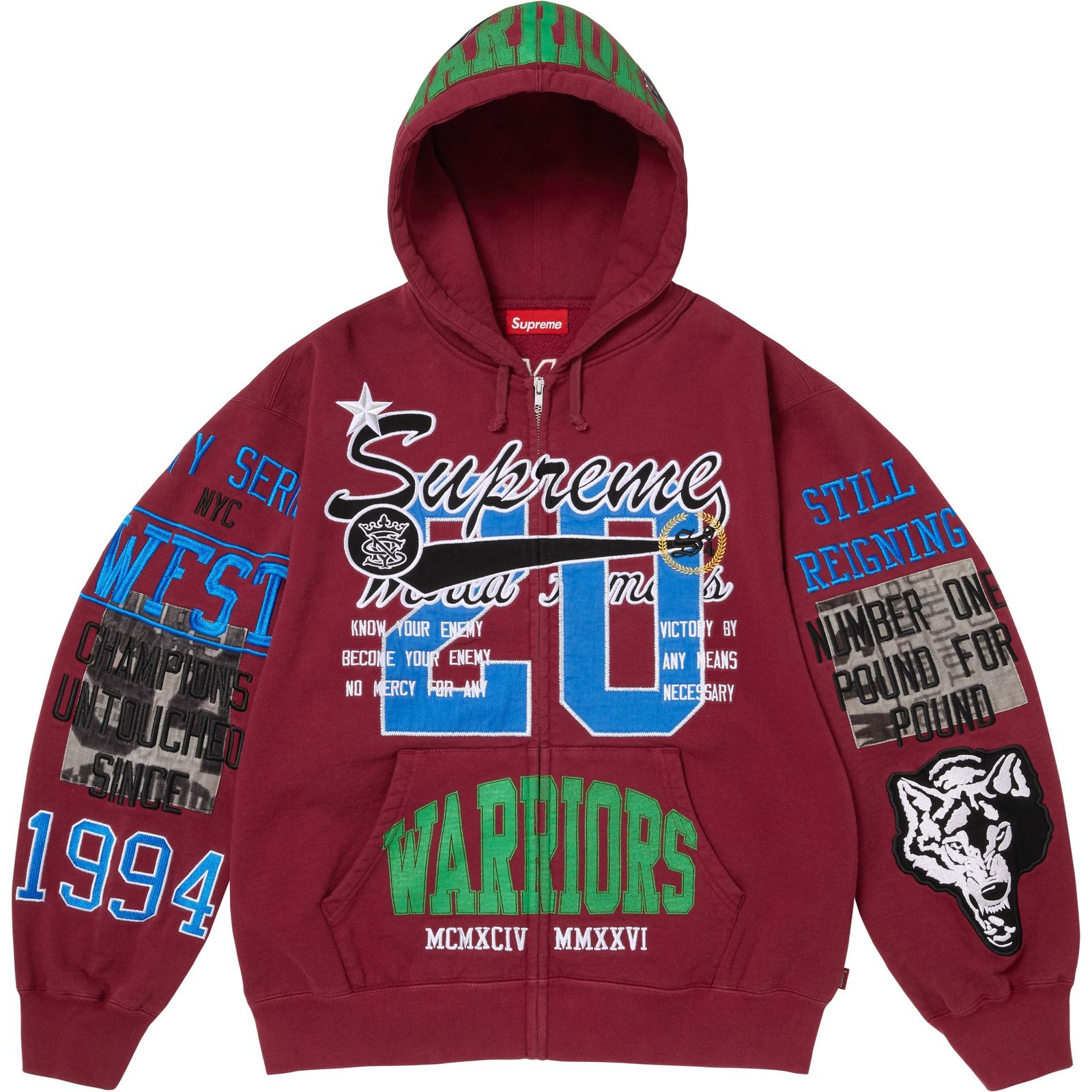Warriors Appliqué Zip Up Hooded Sweatshirt