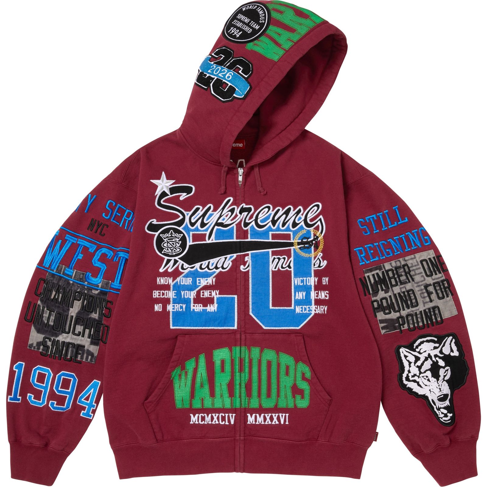Warriors Appliqué Zip Up Hooded Sweatshirt
