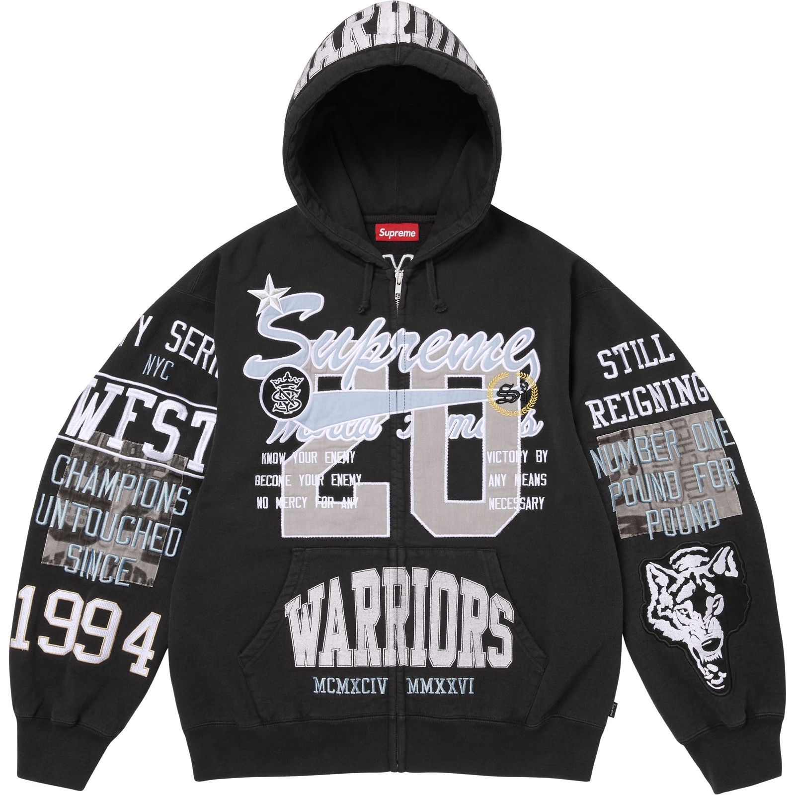 Warriors Appliqué Zip Up Hooded Sweatshirt