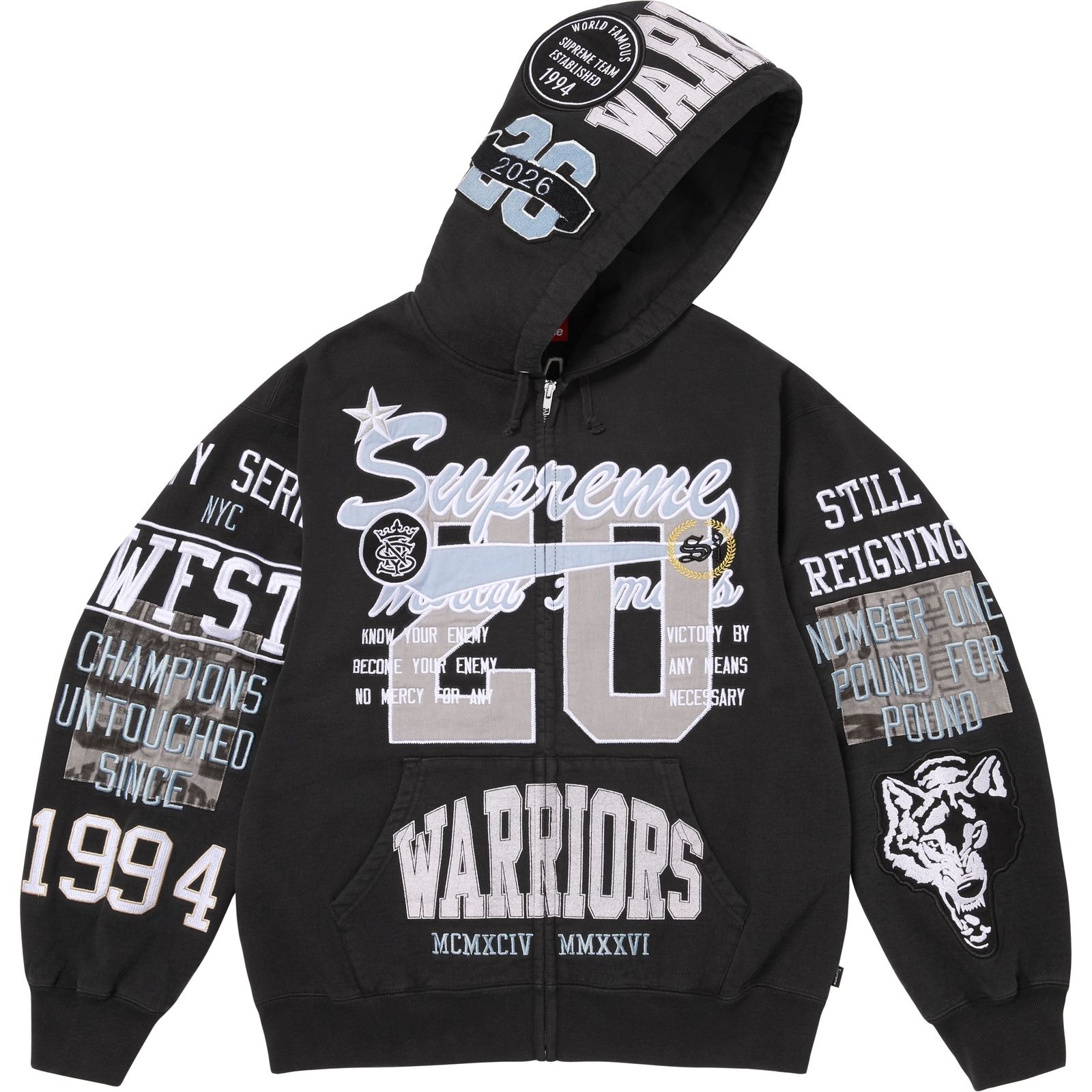 Warriors Appliqué Zip Up Hooded Sweatshirt
