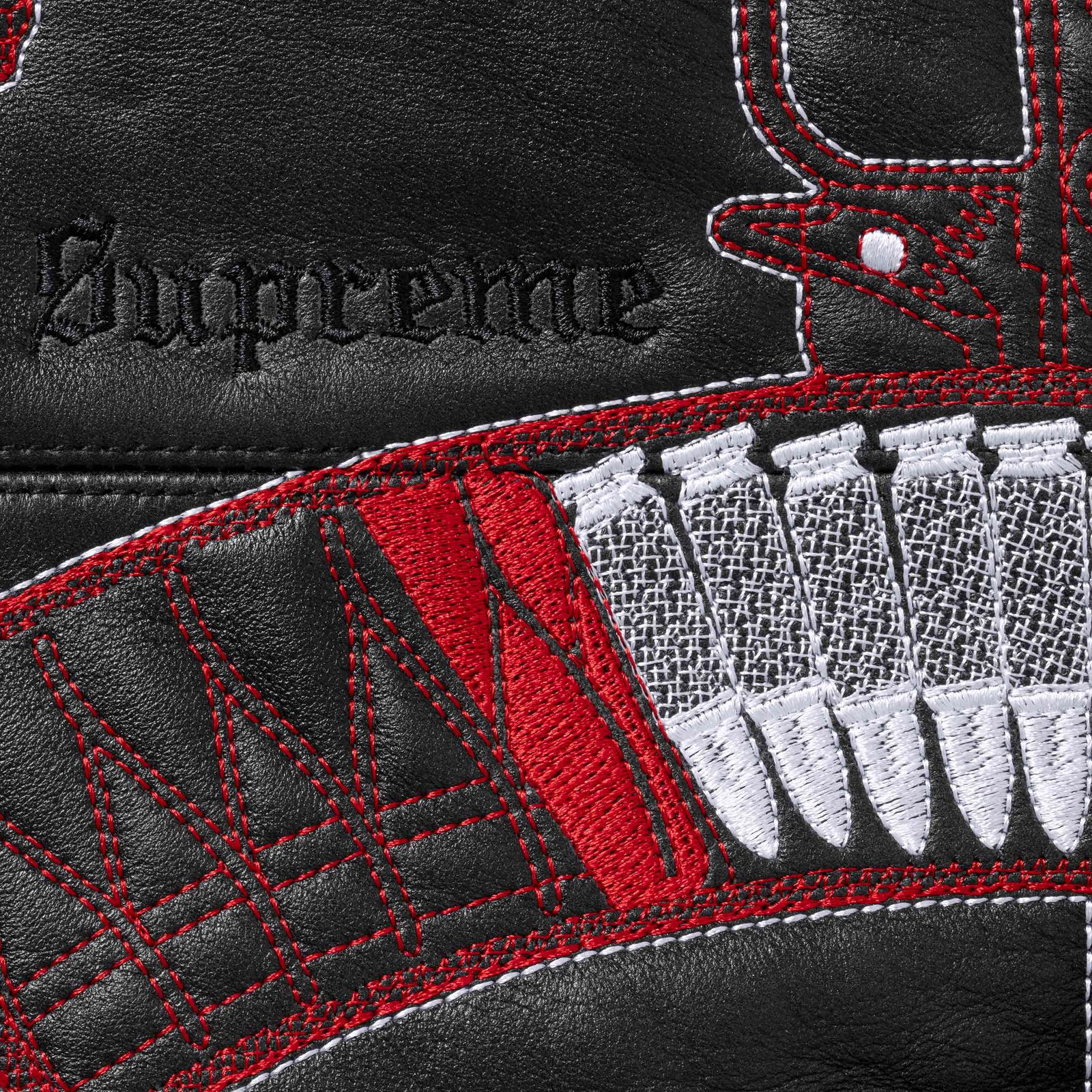 Guns Embroidered Hooded Leather Jacket