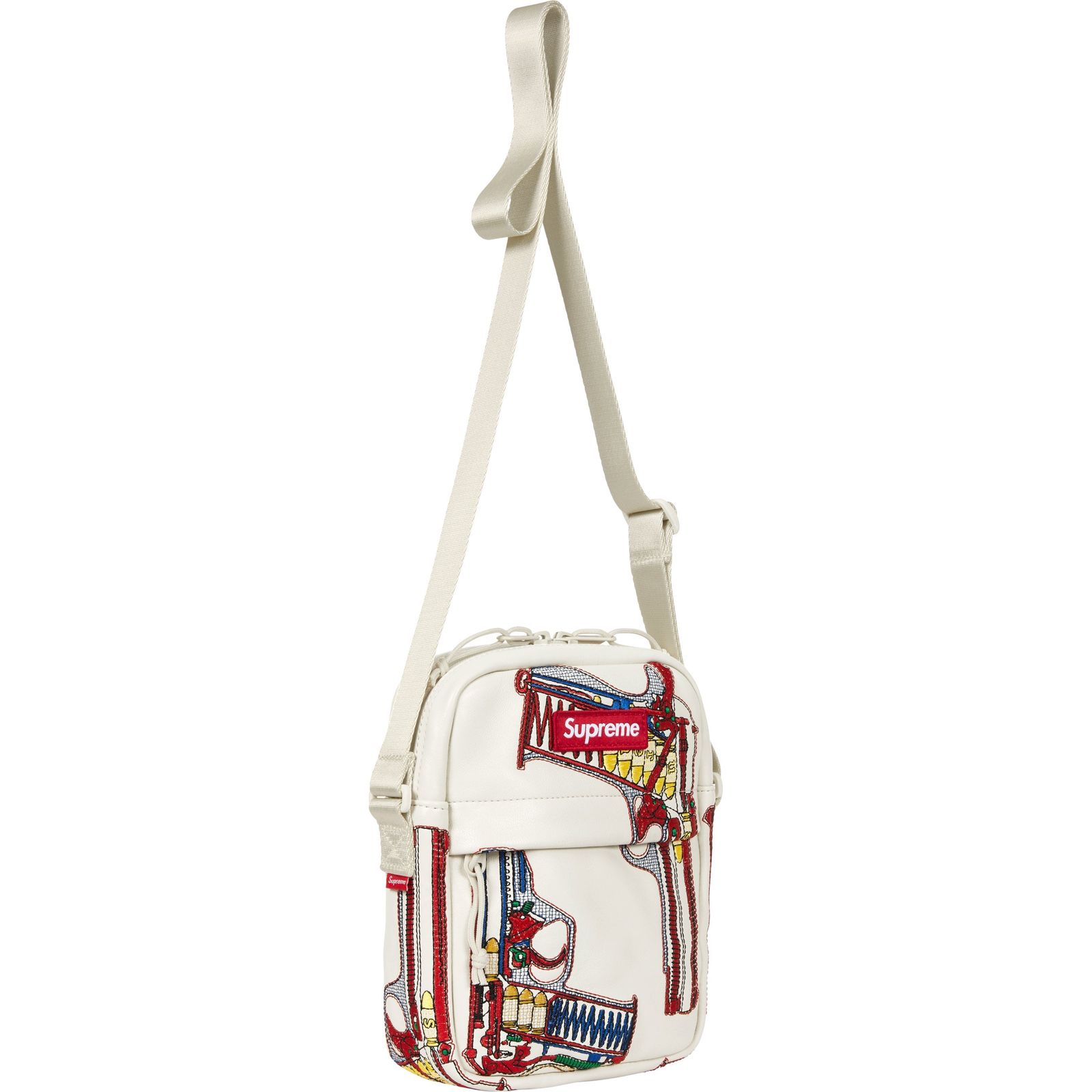 Guns Embroidered Leather Shoulder Bag