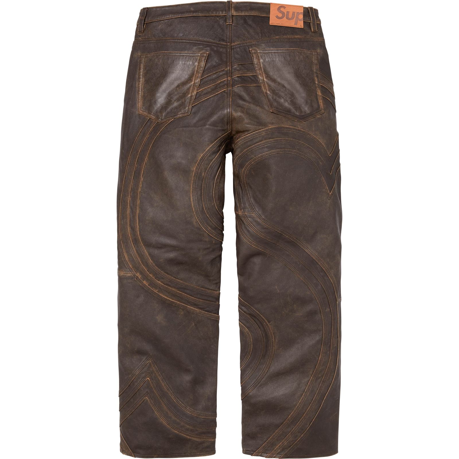 S Logo Leather Baggy 5-Pocket Jean