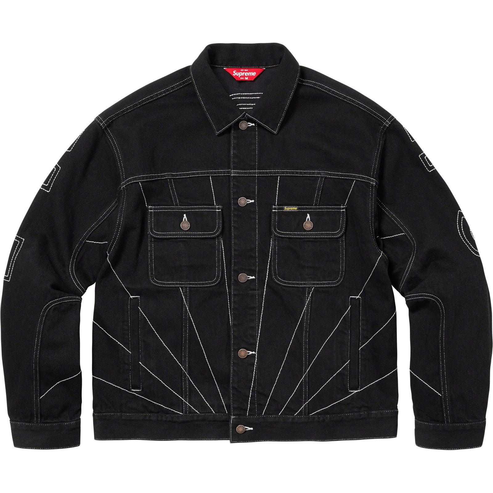 Radial Embroidered Denim Trucker Jacket