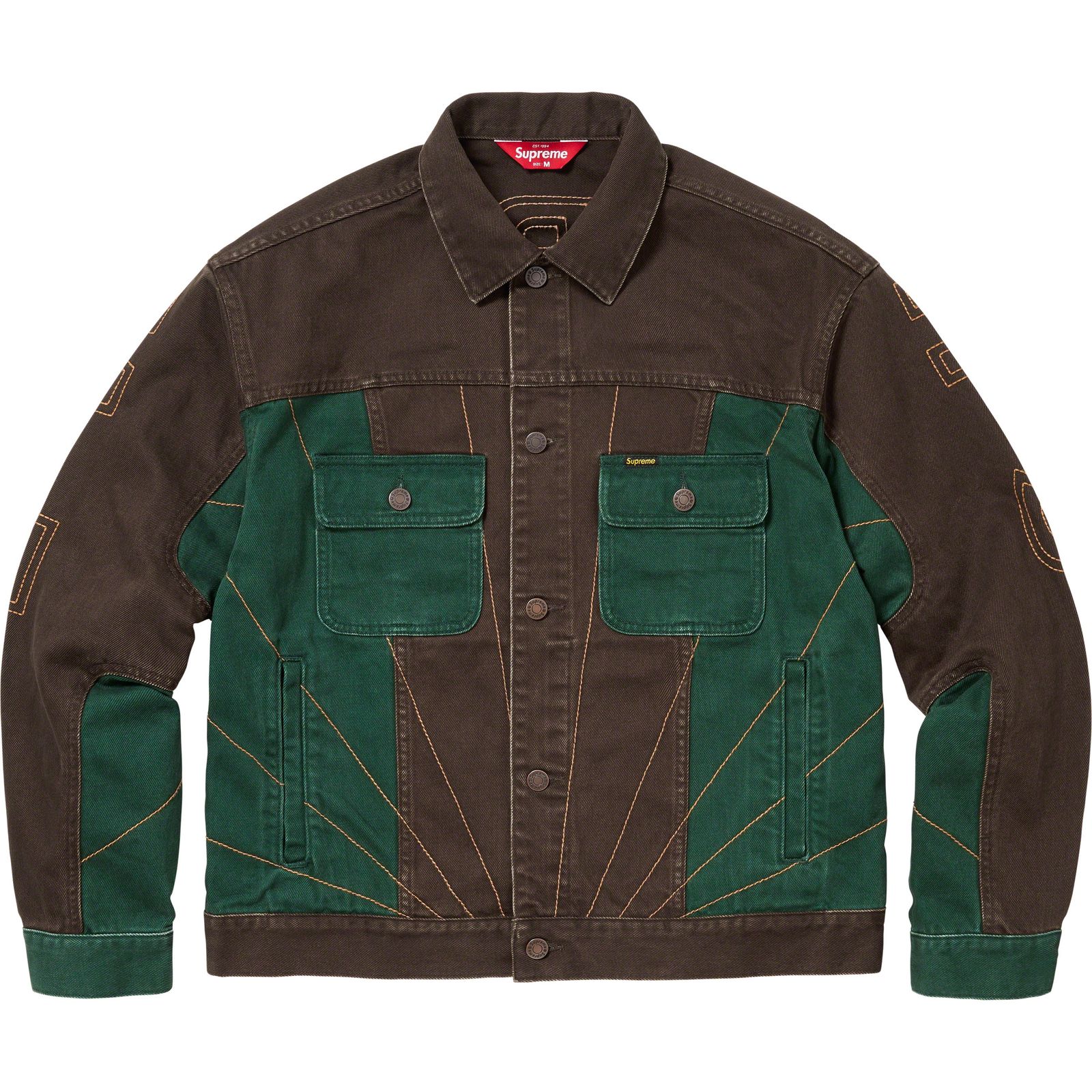 Radial Embroidered Denim Trucker Jacket