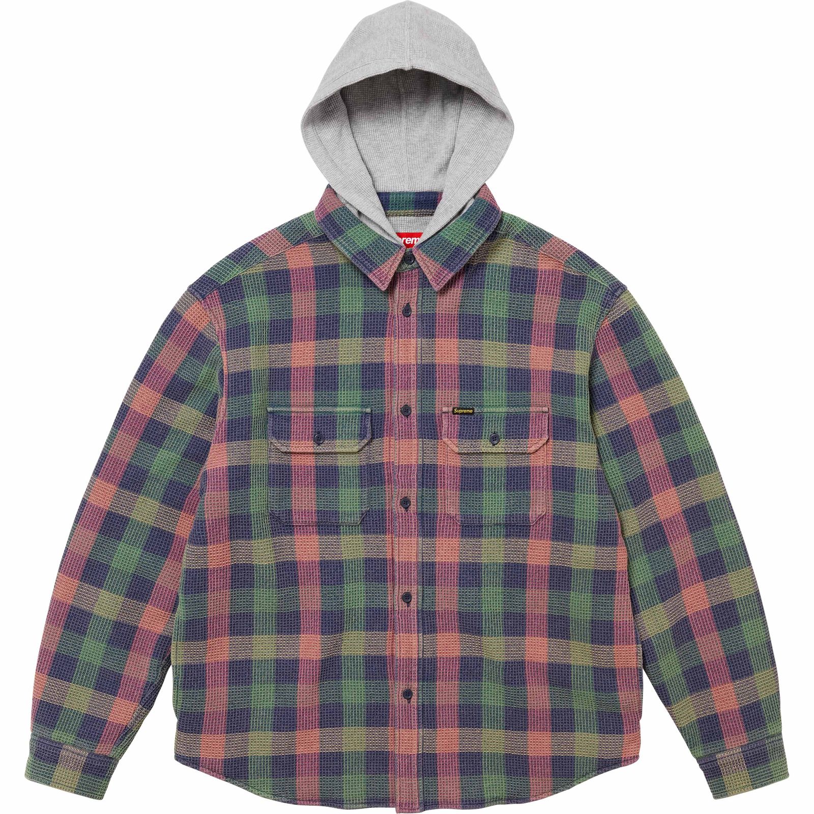 Waffle Plaid Hooded Shirt