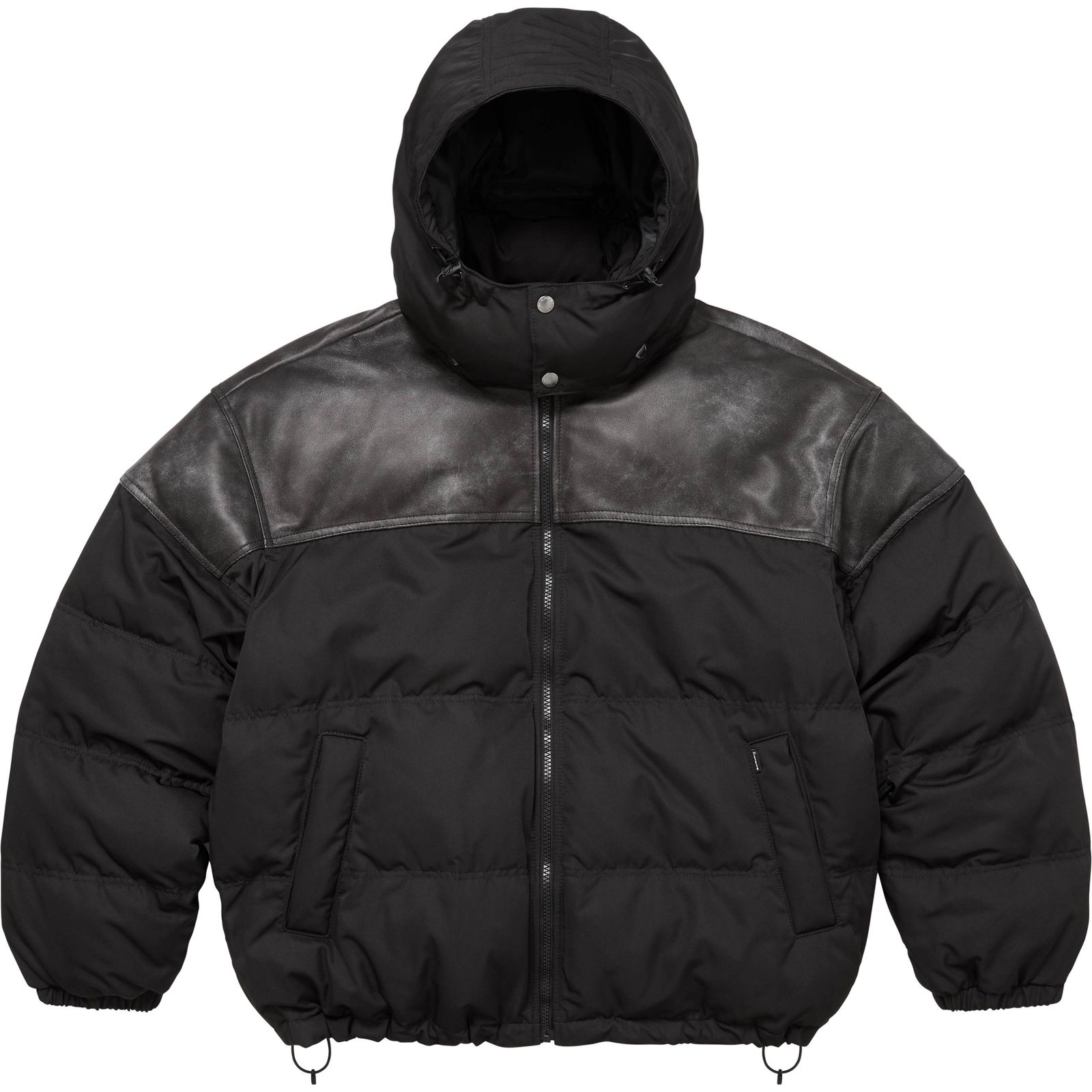 Leather Yoke Puffer Jacket