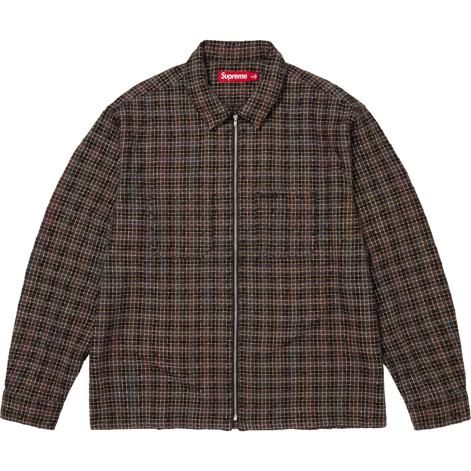 Metallic Plaid Zip Up Shirt