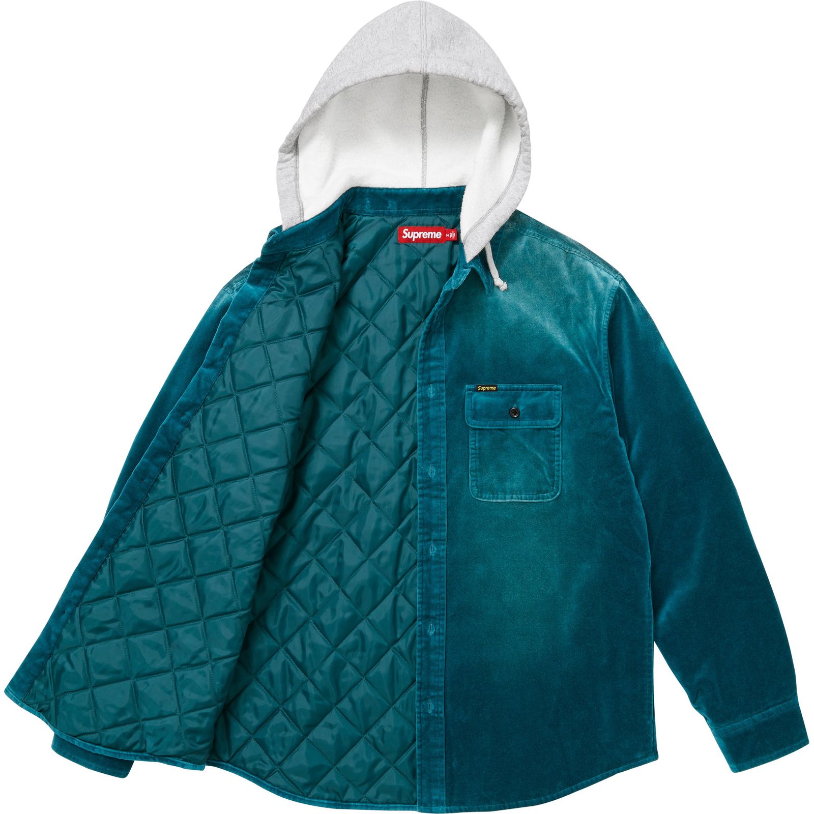 Quilted Lined Hooded Velvet Shirt