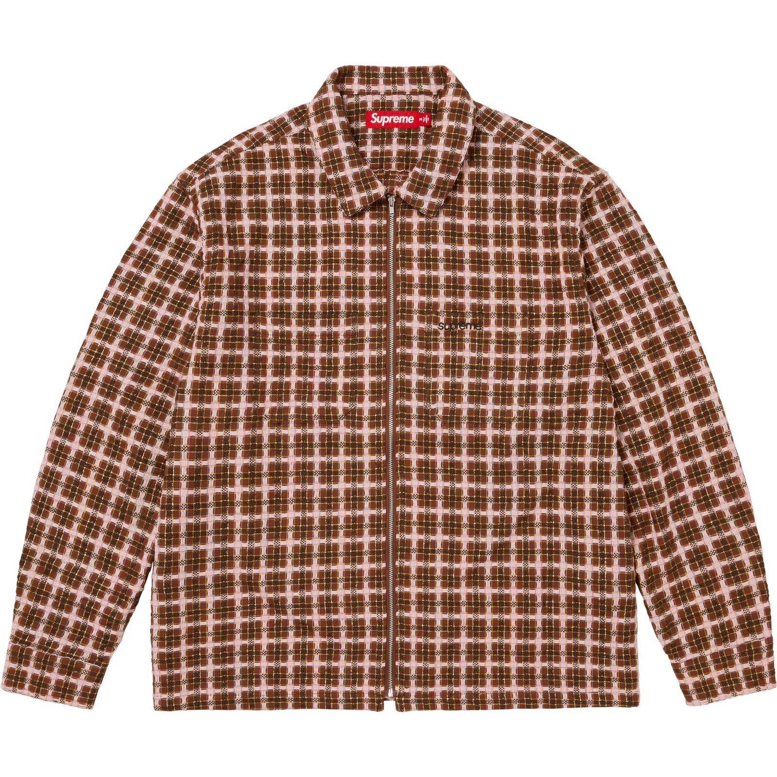 Metallic Plaid Zip Up Shirt