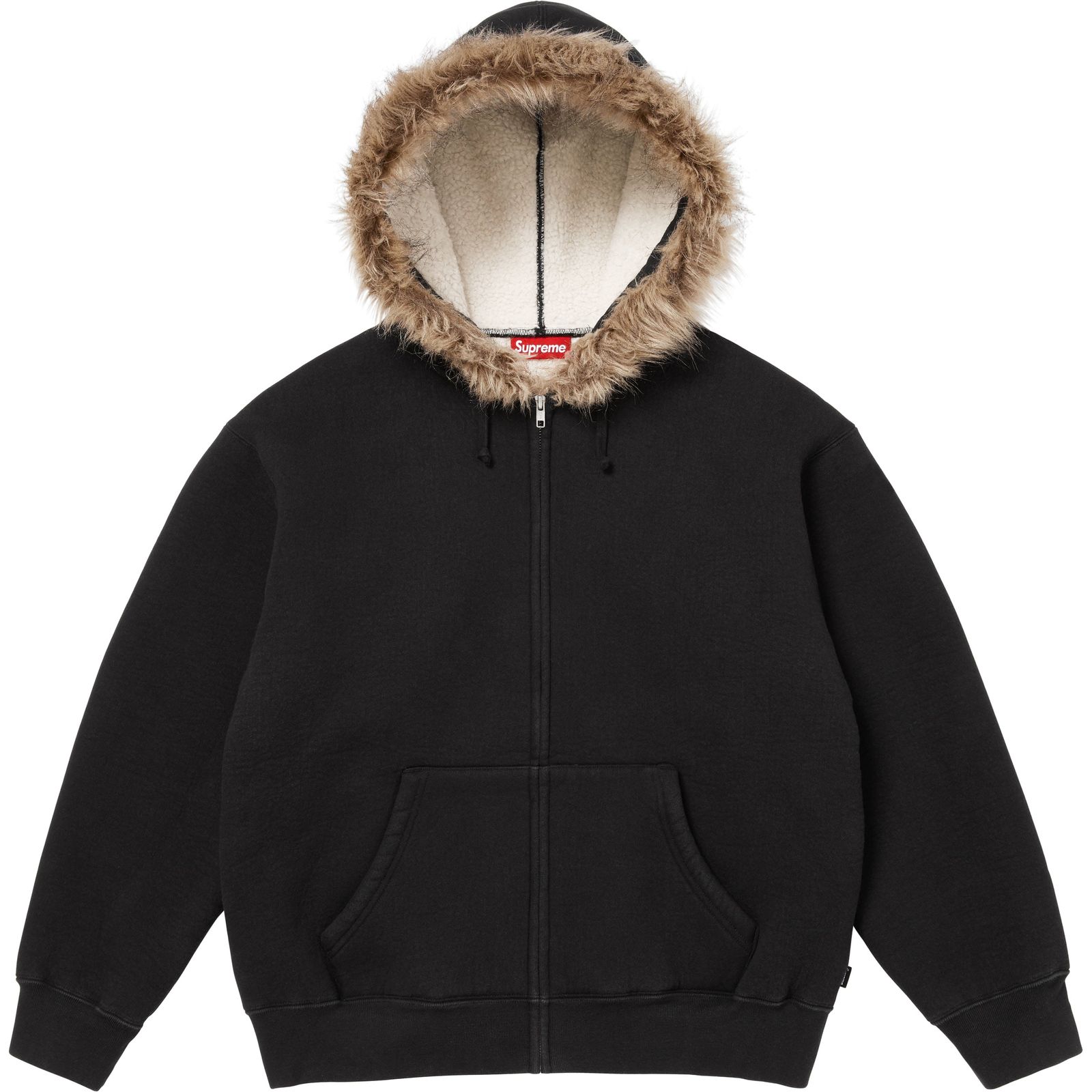 Faux Fur Zip Up Hooded Sweatshirt