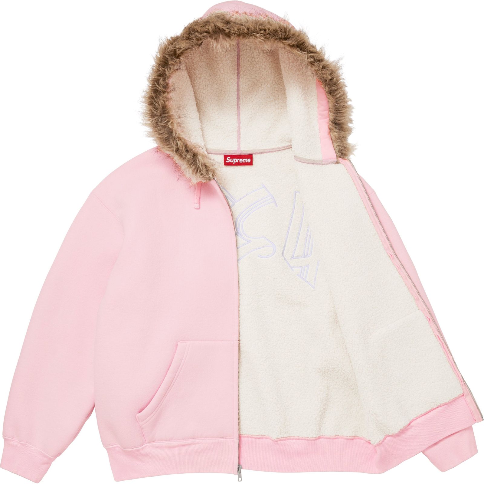 Faux Fur Zip Up Hooded Sweatshirt
