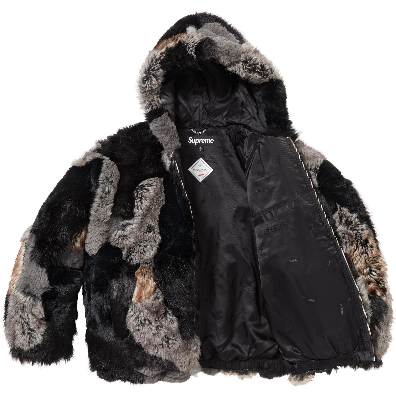 Patchwork WINDSTOPPER® Hooded Faux Fur Jacket