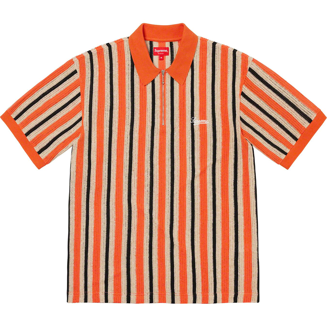Open Knit Stripe Zip Polo