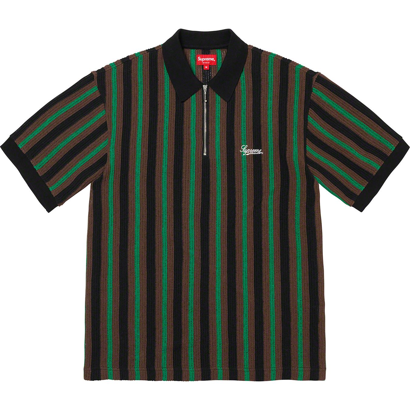 Open Knit Stripe Zip Polo