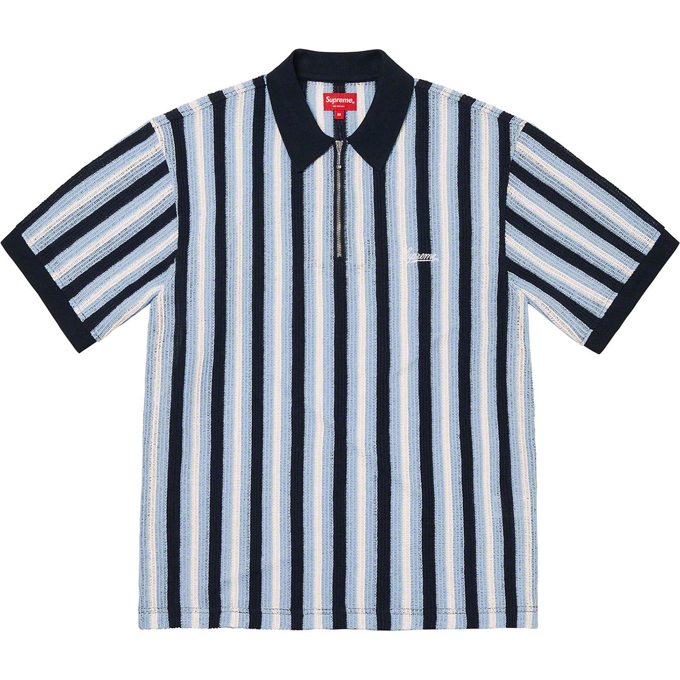 Open Knit Stripe Zip Polo
